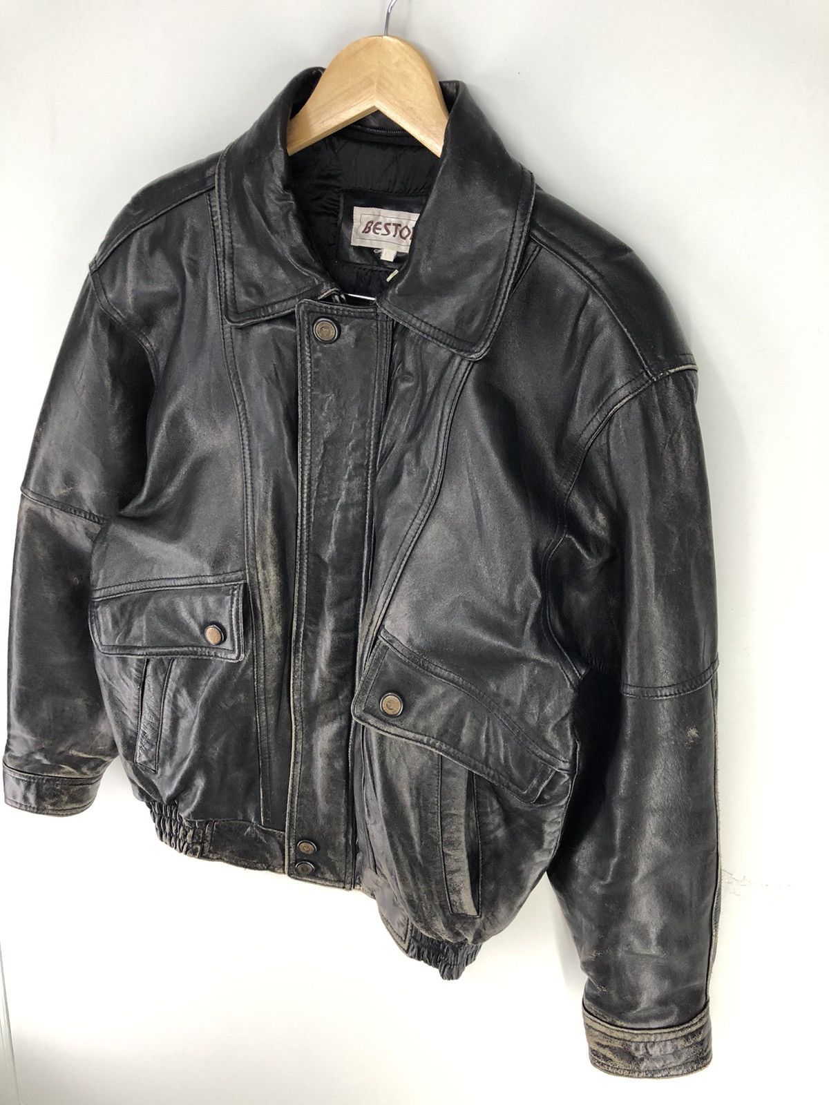 Leather Vintage Bestone Sheepskin Leather Bomber Jacket Size US L / EU 52-54 / 3 - 5 Thumbnail
