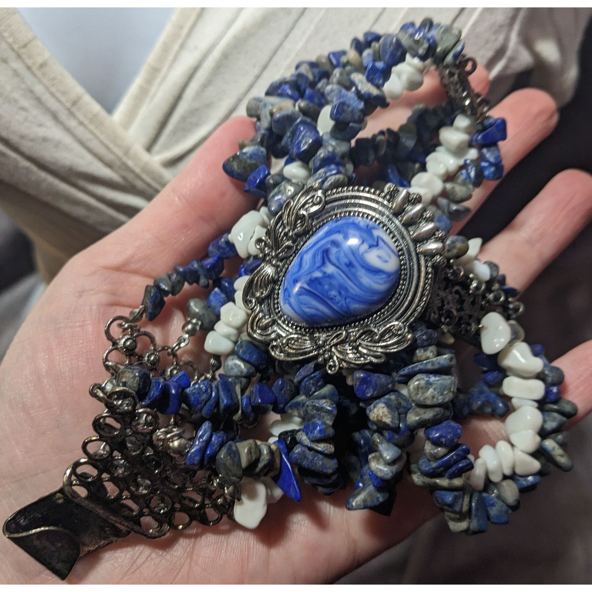 Other Vintage Novadab Blue And White Stone Chip Sodalite Chunky Ne Size ONE SIZE - 4 Thumbnail