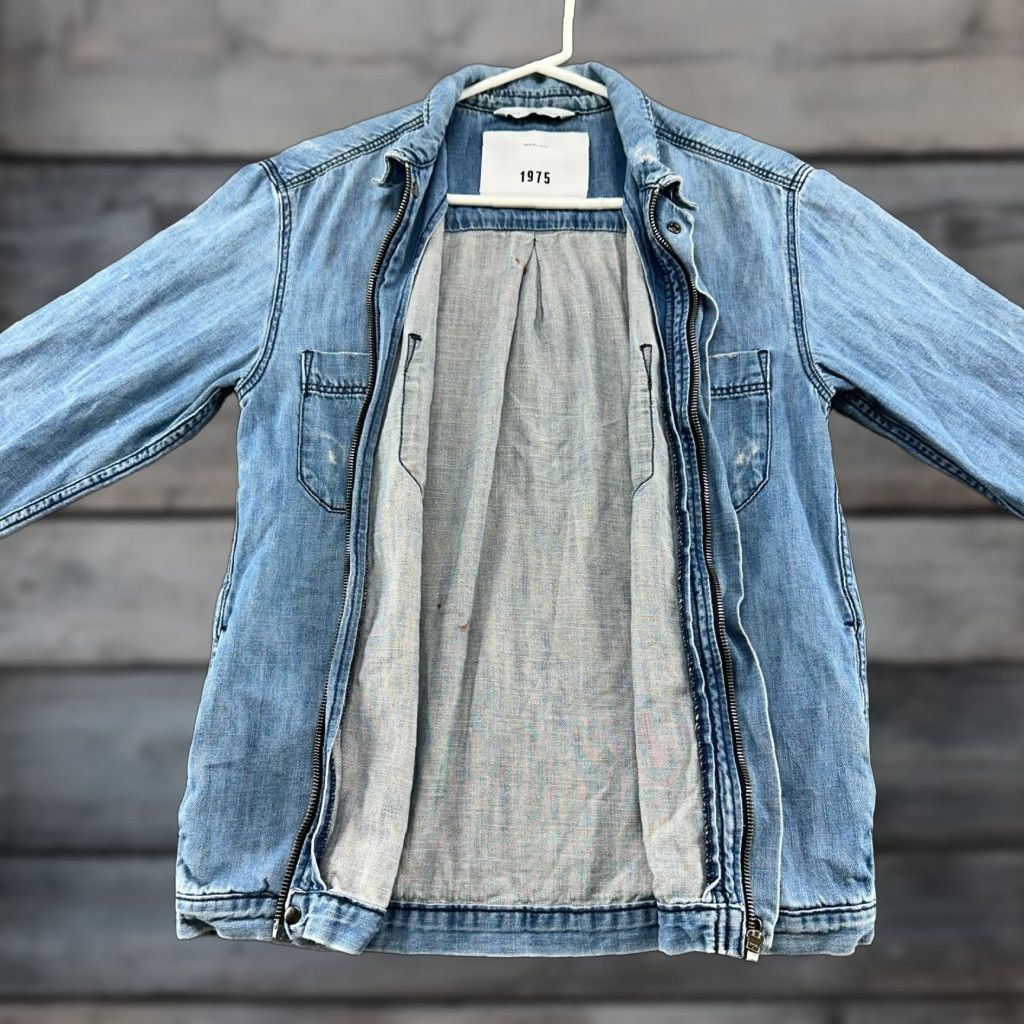 Zara Zara Denim Jacket Mens M Blue Chore Bomber Jacket Zip Medium Wash 90s Distressed Cotton Solid Size US M / EU 48-50 / 2 - 1 Thumbnail