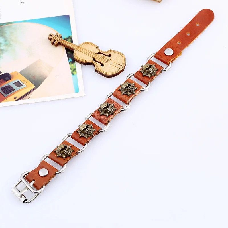 Other Adjustable Gothic Skull Leather Bracelet Size ONE SIZE - 3 Thumbnail