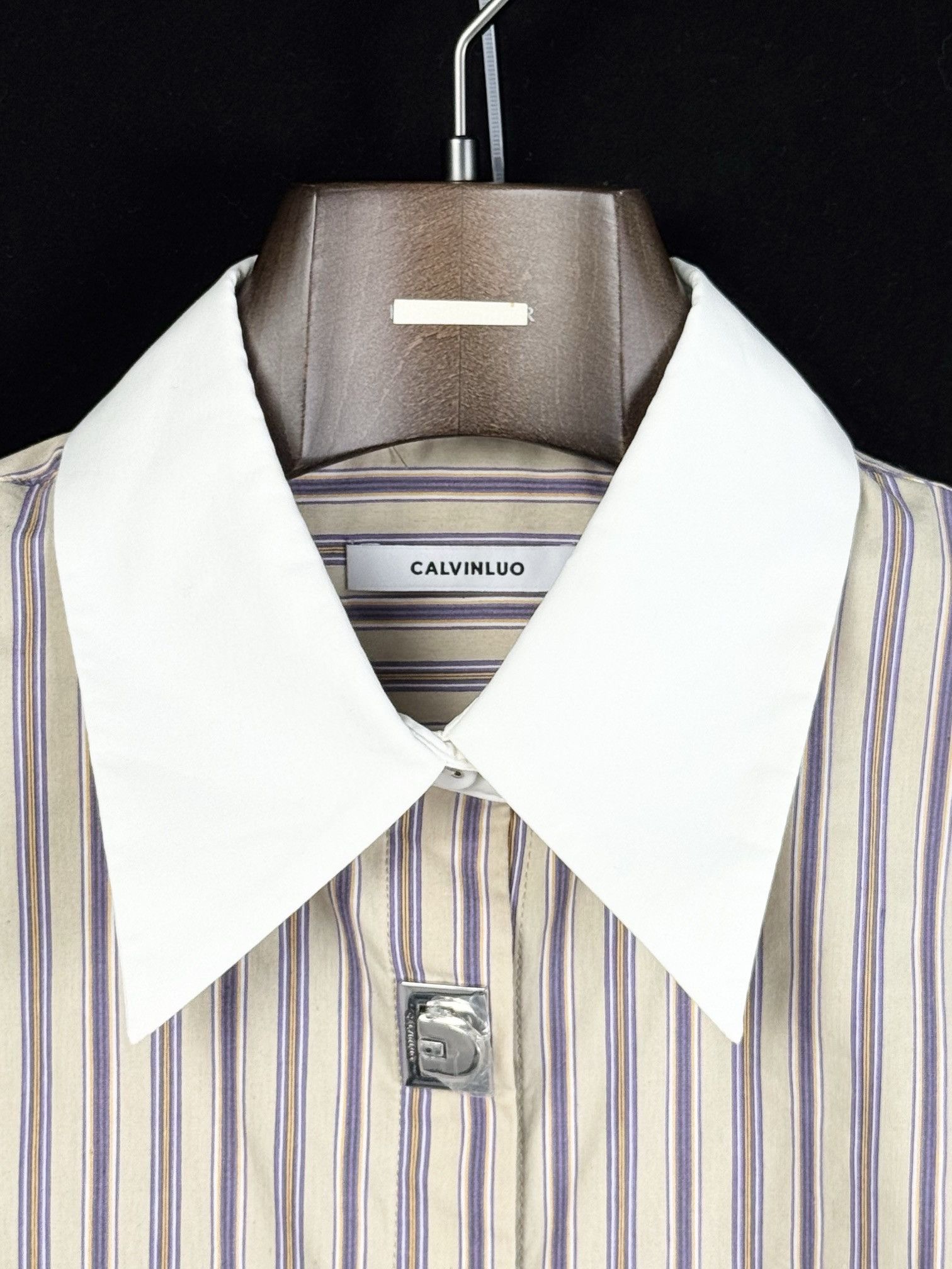 Designer UNWORN* Cut-off Cleric Stripe Button-up Shirt | CALVINLUO Size ONE SIZE - 2 Thumbnail