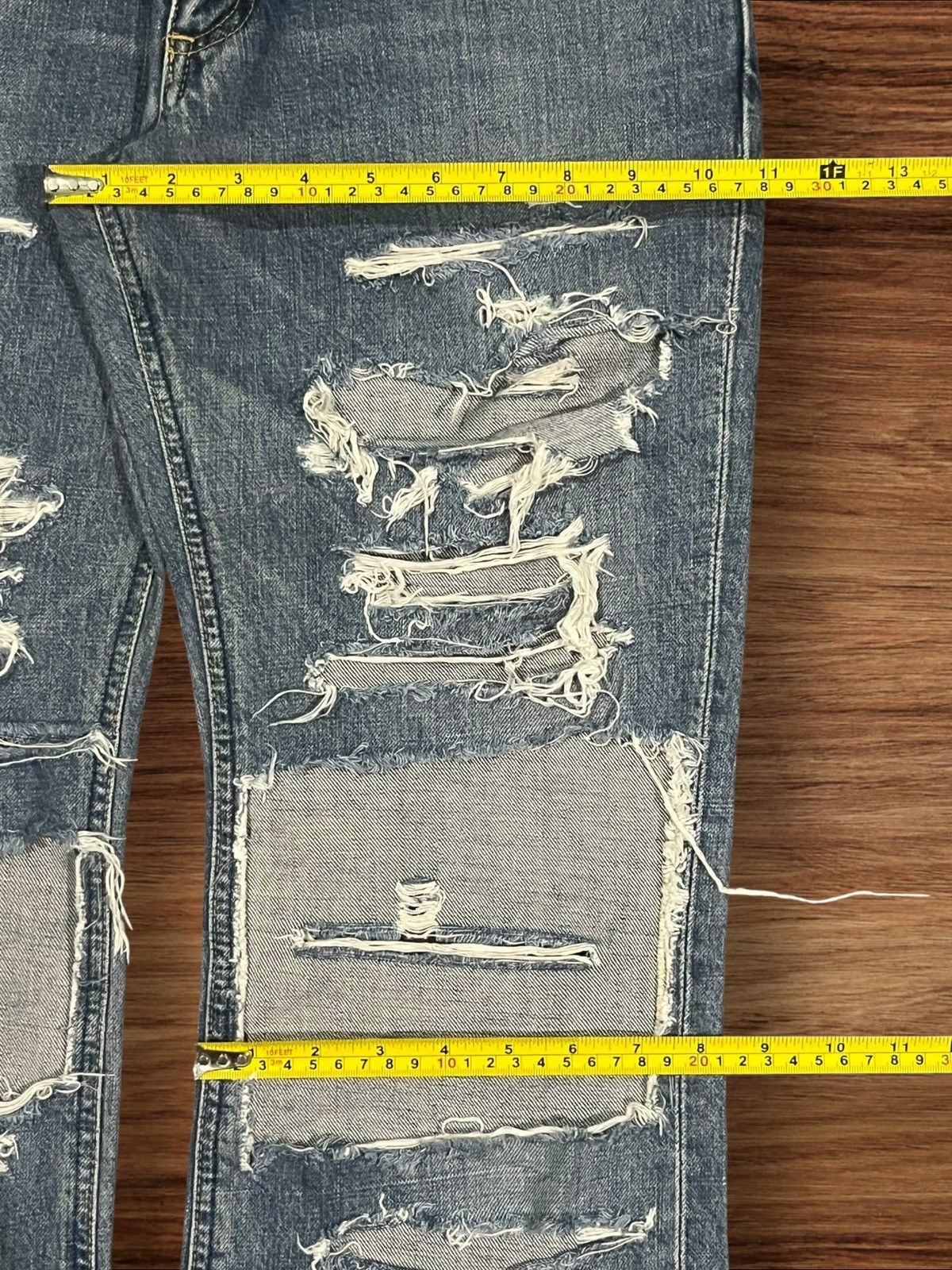 Lee × Vintage Vintage Miss Lee Trashed Punk Style Blue Washed Flare Jeans Size 31" - 15 Thumbnail