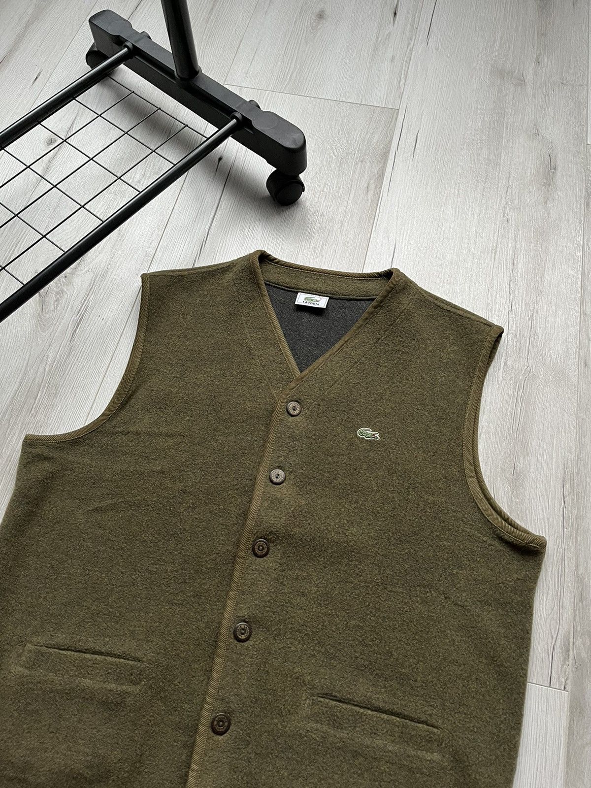 Lacoste × Vintage Vintage 00s Dark Green Lacoste Wool Sweater Button Up Vest Size US L / EU 52-54 / 3 - 3 Thumbnail