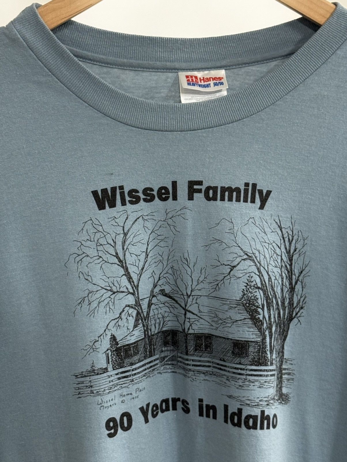 Vintage Vintage Idaho Farm Family Blue Tee Hanes Heavyweight 50 / 50 Size US L / EU 52-54 / 3 - 3 Thumbnail