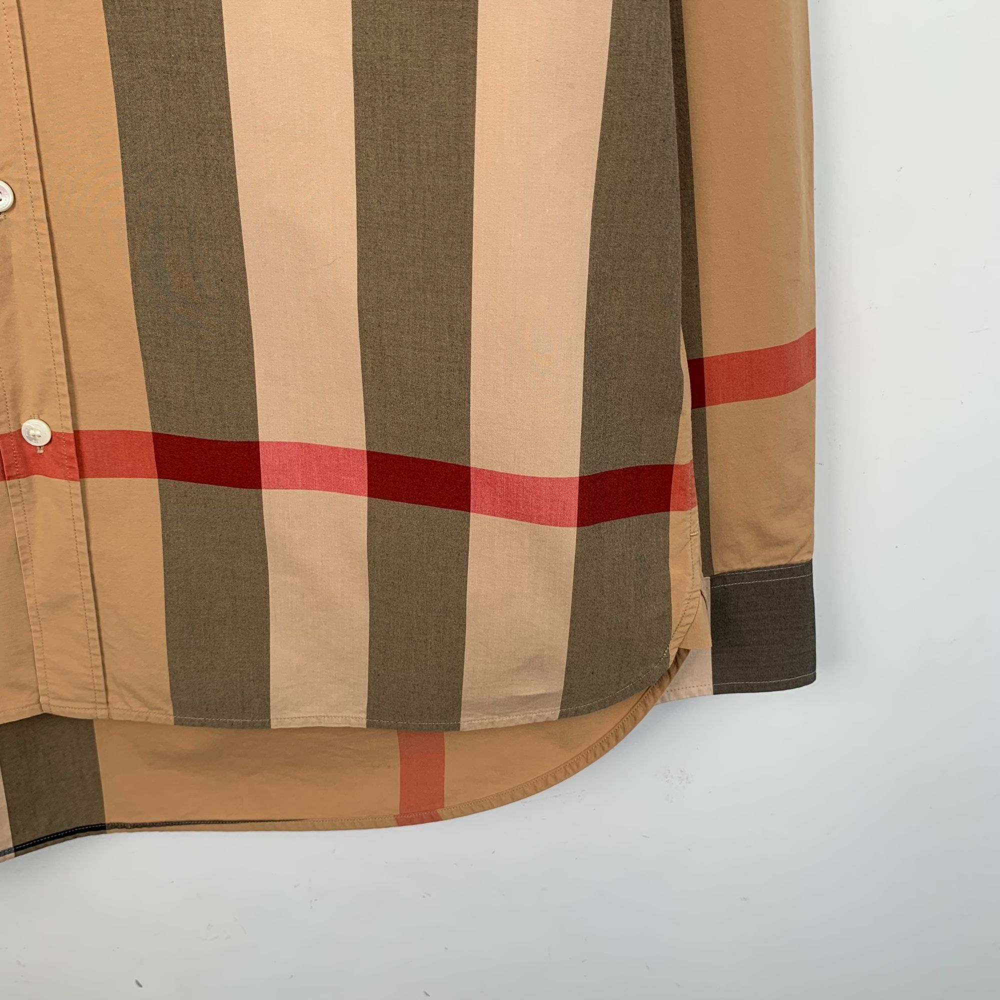 Burberry Burberry Mens Brown Classic Check Long Sleeve Shirt L 95% Co Size L / US 10 / IT 46 - 5 Thumbnail