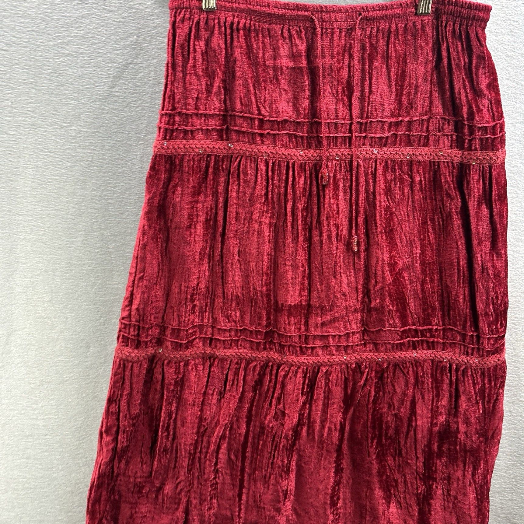 Velvet VINTAGE JFW Skirt Womens M Midi Velvet Bohemian Red Boho Dressy A-Line 90s Size 32" / US 10 / IT 46 - 3 Thumbnail