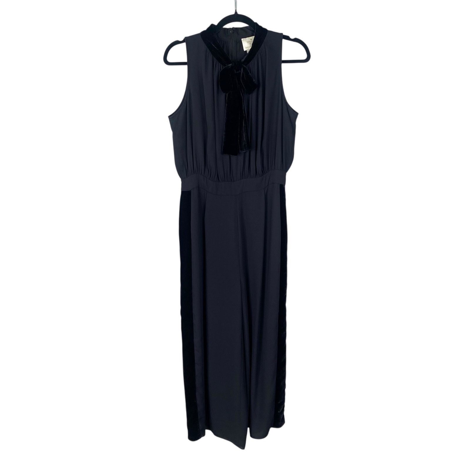 Kate Spade Kate Spade Black Velvet Bow Stripe Wide Leg Jumpsuit SZ 6 Size 28" / US 6 / IT 42 - 4 Thumbnail