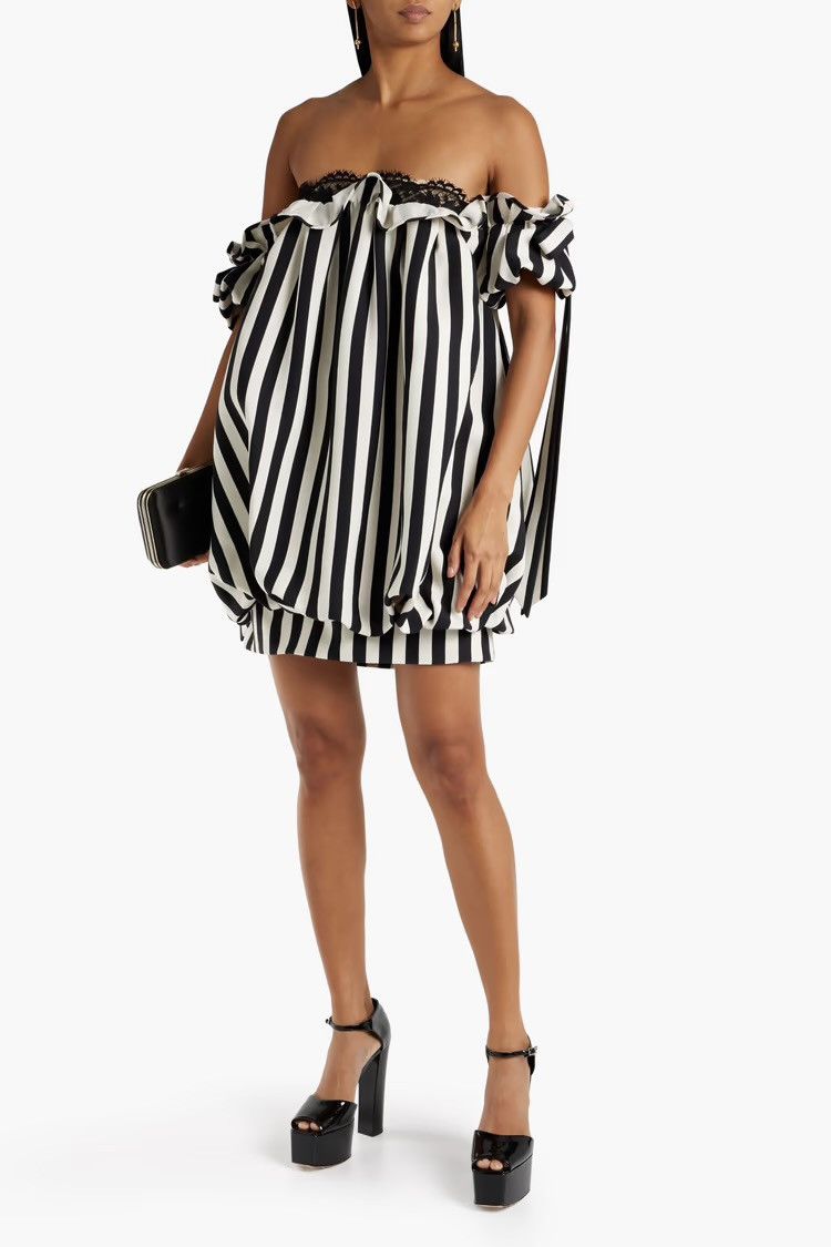 Valentino Valentino GARAVANI Off-the-shoulder striped wool silk-blend Size M / US 6-8 / IT 42-44 - 2 Thumbnail