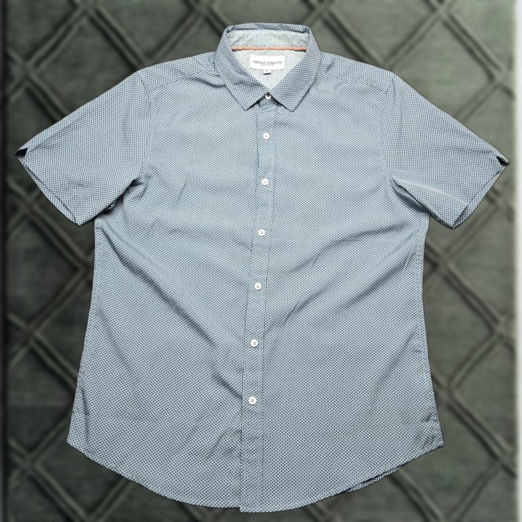 Vintage Thomas Sterling Shirt Mens Medium Blue Geometric Short Sleeve Button Up Stretch Size US M / EU 48-50 / 2 - 1 Thumbnail