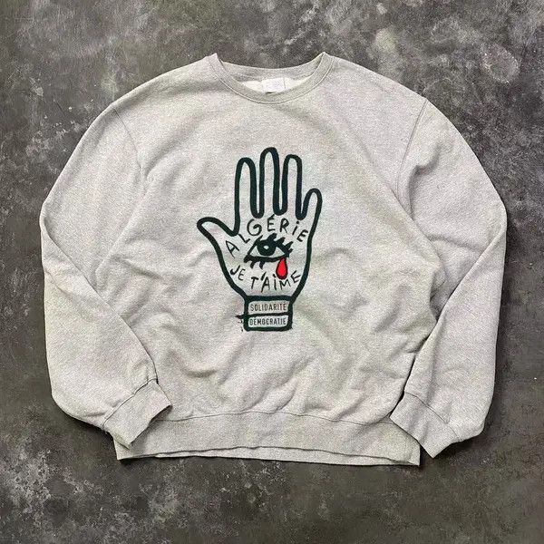 VIBE Grey retro palm eye pattern round neck sweatshirt y2k Size US L / EU 52-54 / 3 - 3 Thumbnail
