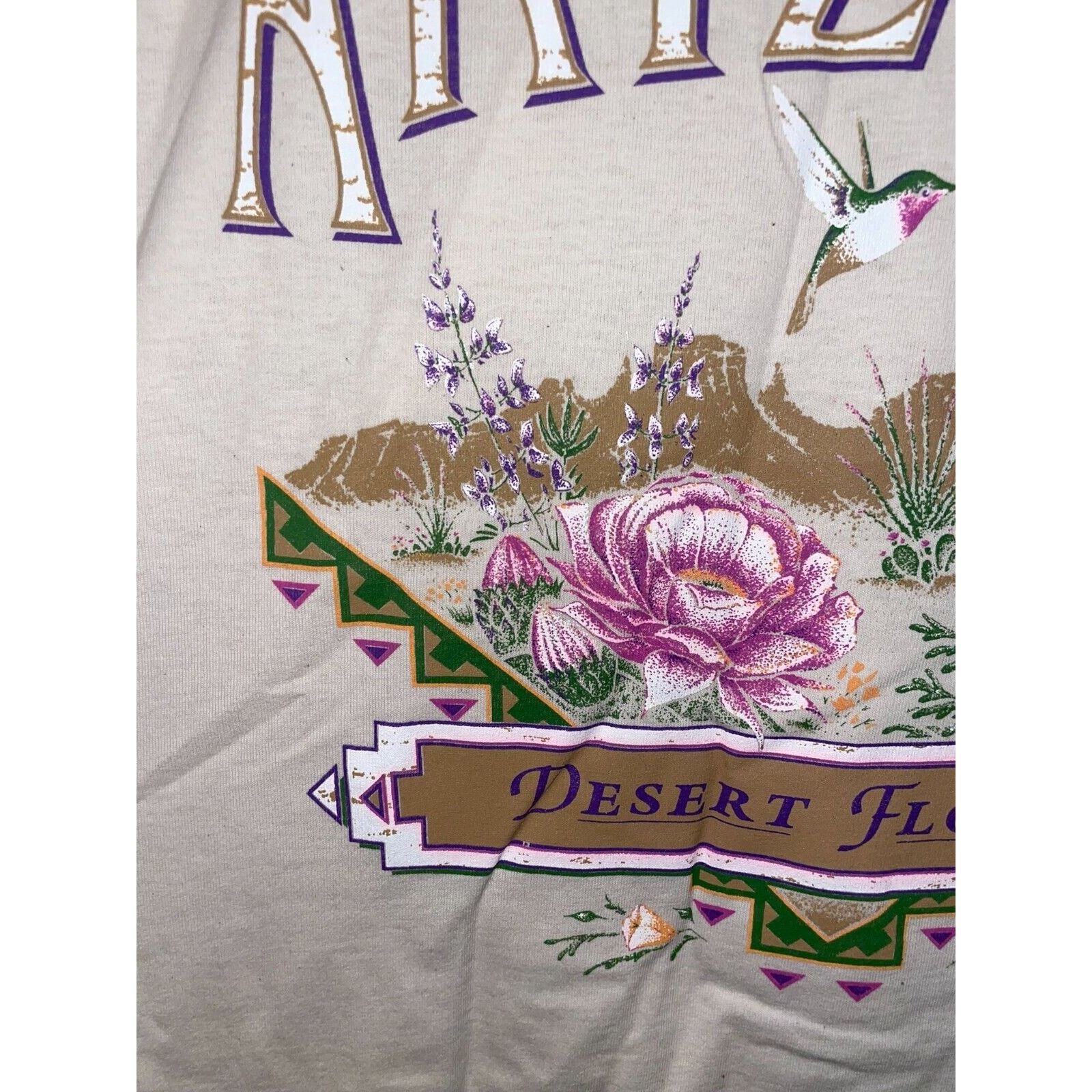 Jerzees 90s Vintage Arizona Desert Flowers White Shirt VTG L Large Size US L / EU 52-54 / 3 - 6 Thumbnail