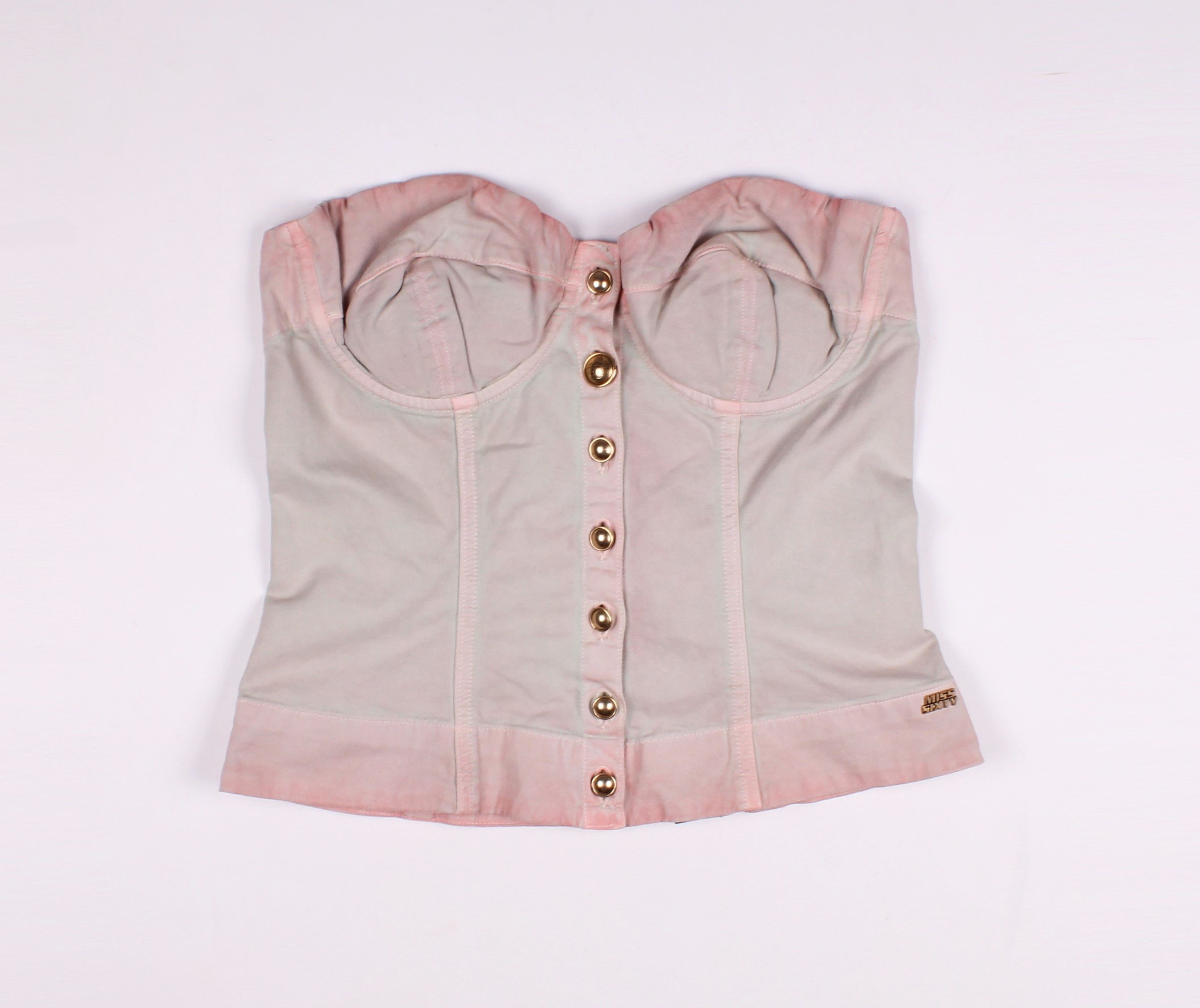 image of Archival Clothing x Miss Sixty Vintage Y2K Corset Style Tube Top in Gray/Pink, Women's (Size Large)