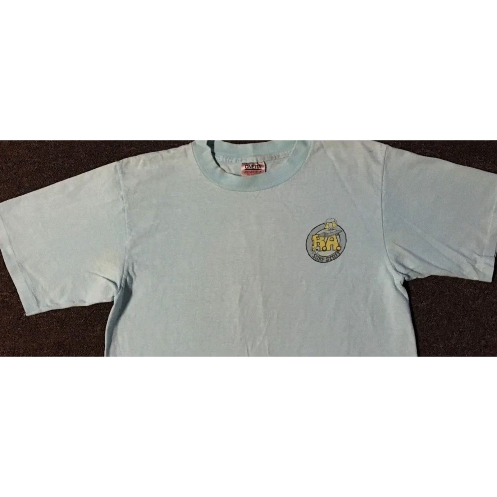 Quiksilver VINTAGE BA Surf Stuff Faded Distress Shirt S Small Blue Graphic Tee Mens 80s Grunge Ocean Pacific Surfing Beach Hawaii USA Size US S / EU 44-46 / 1 - 7 Thumbnail