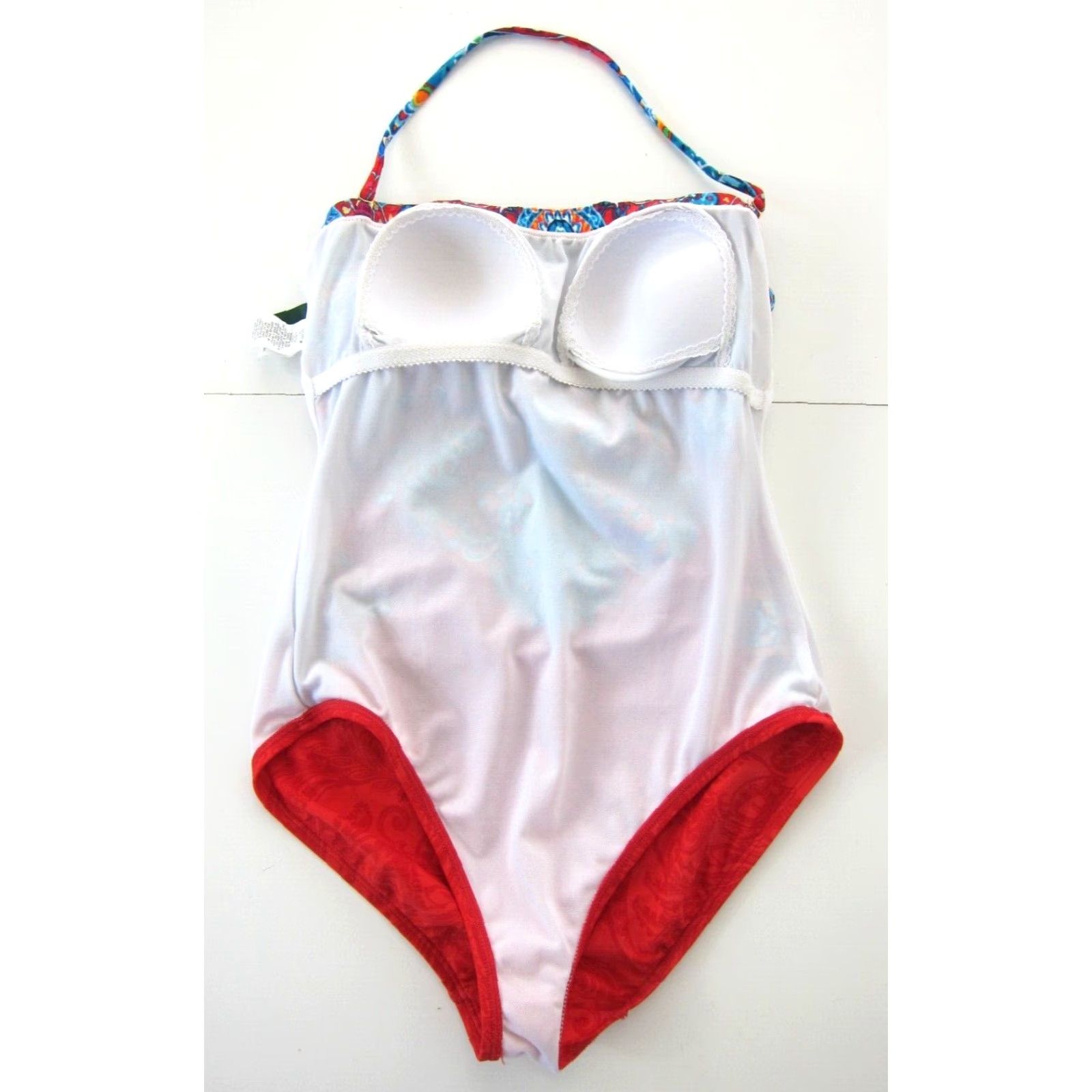 Ralph Lauren VINTAGE Ralph Lauren Green Label Red Blue Floral Paisley One Piece Halter Swimsuit 8 Size ONE SIZE - 7 Thumbnail