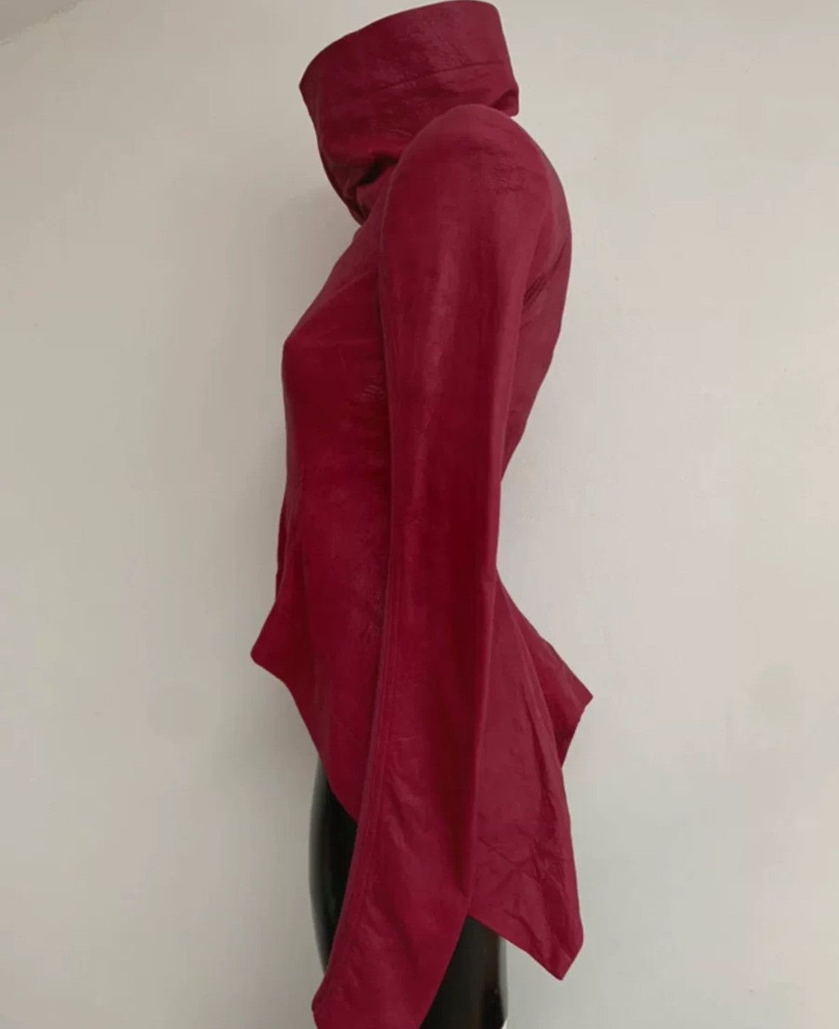 Rick Owens Rick Owens Burgundy Red Sheepskin Tail Motorcycle Jacket Size US XS / EU 42 / 0 - 3 Thumbnail
