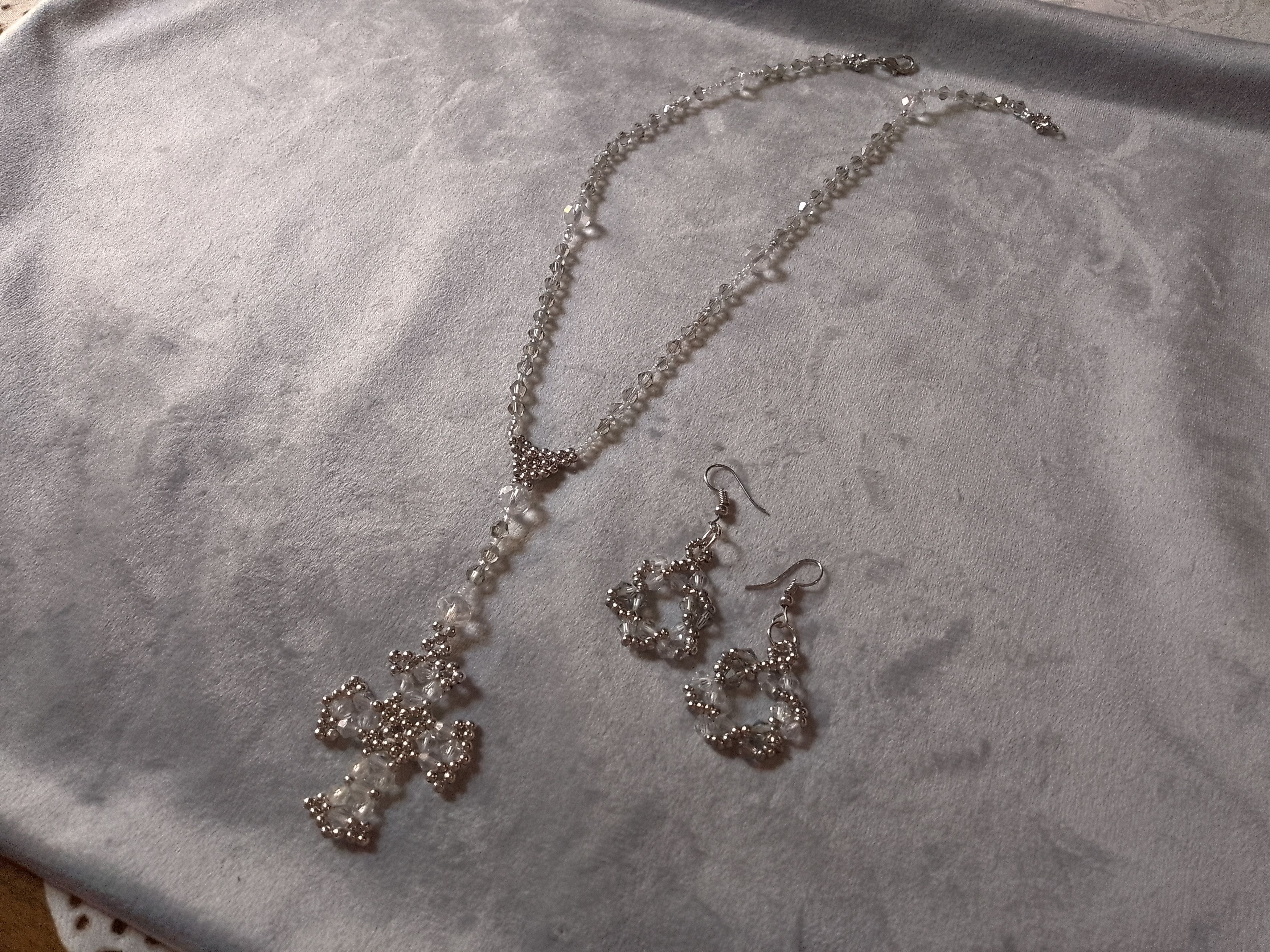Handmade Necklace/rosary. Crystal, steel. Earrings. Religious Size ONE SIZE - 1 Thumbnail