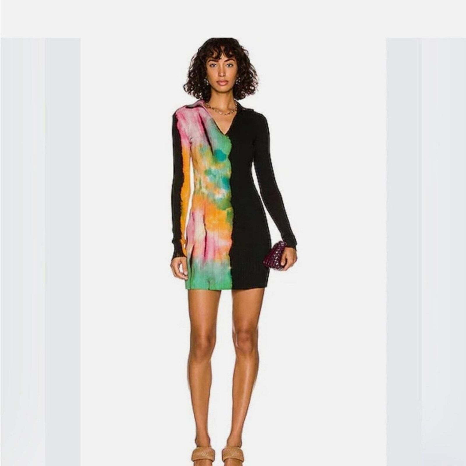 COTTONCITIZEN 169 NWT Cotton Citizen $185 Multicolor V-Neck Dress Size S Size S / US 4 / IT 40 - 2 Thumbnail