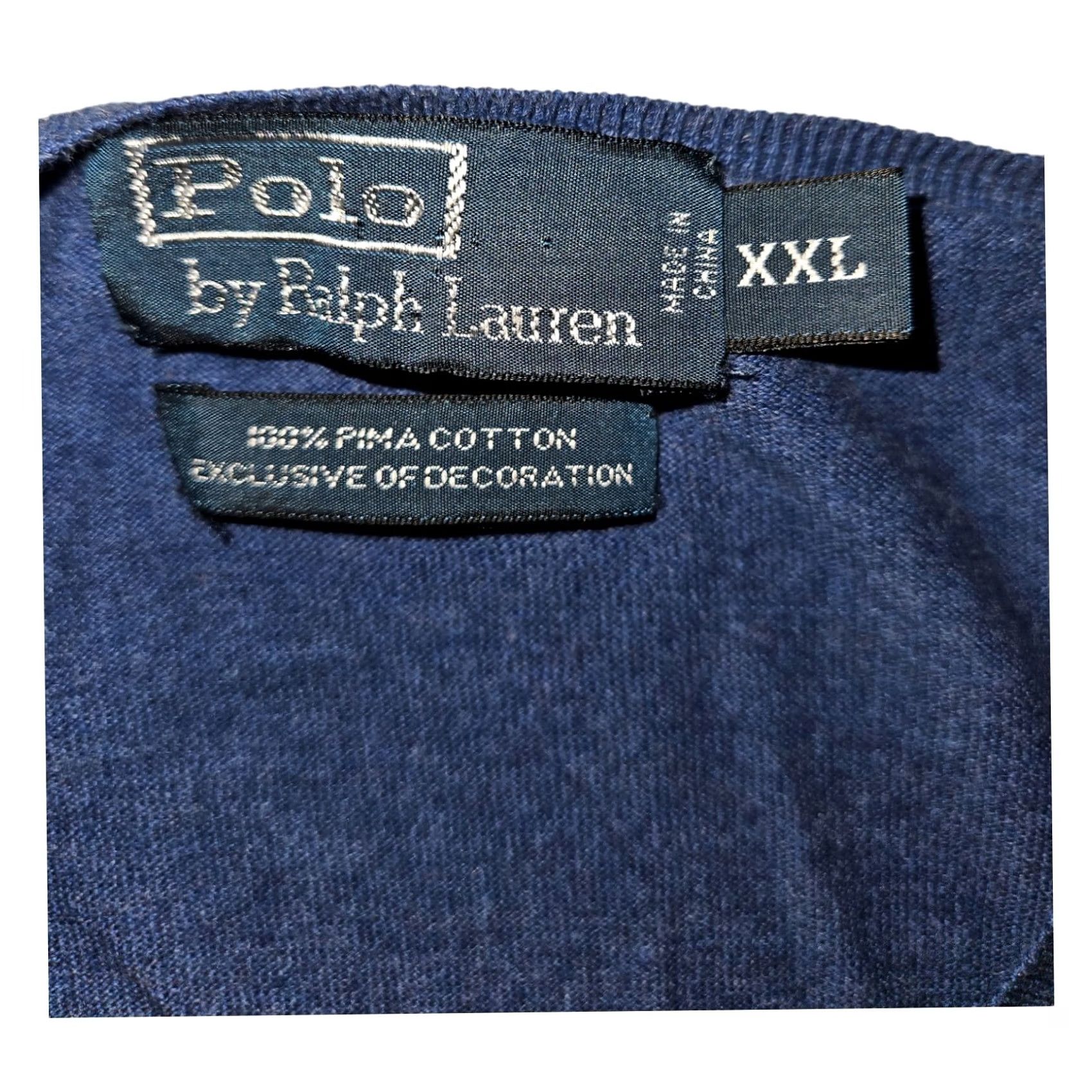 Polo Ralph Lauren VINTAGE Polo Ralph Lauren Sweater Men 2XL Blue V-Neck Pullover Long Sleeve Cotton Logo Embroidered 90s Classic Preppy Size US XXL / EU 58 / 5 - 2 Thumbnail