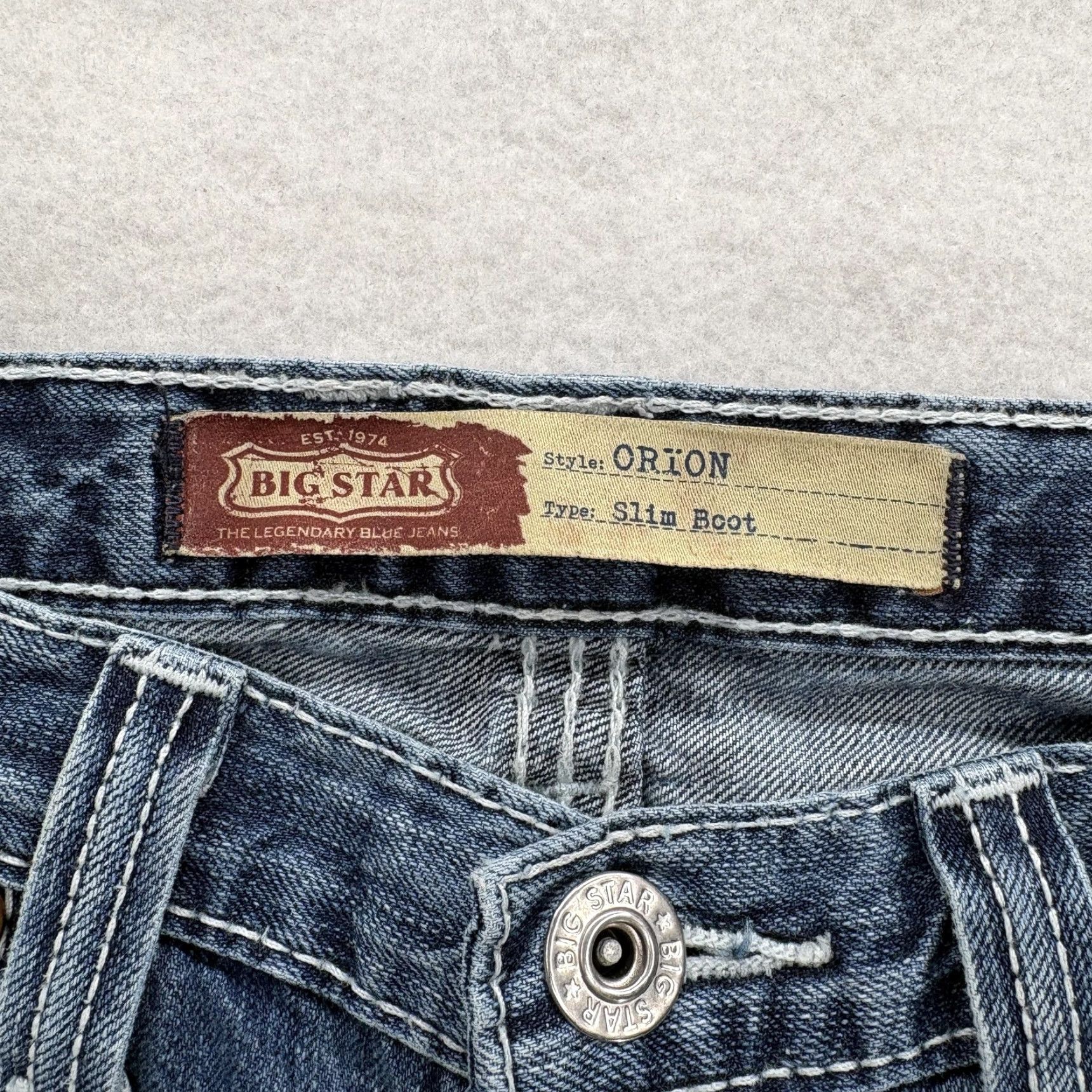 Vintage BIG STAR Jeans Mens 34x28 Medium Blue Orion Slim Boot Distressed Denim Buckle Shirt? Size US 34 / EU 50 - 5 Thumbnail
