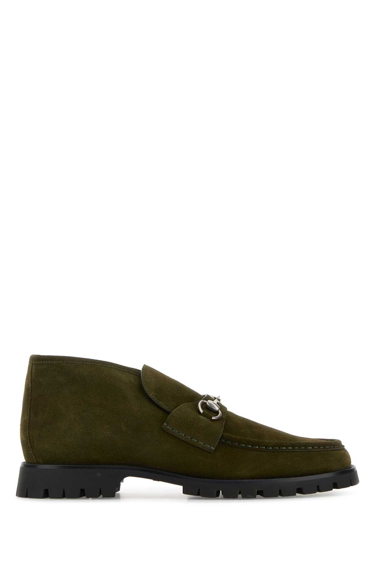 Olive Green Suede Loafers