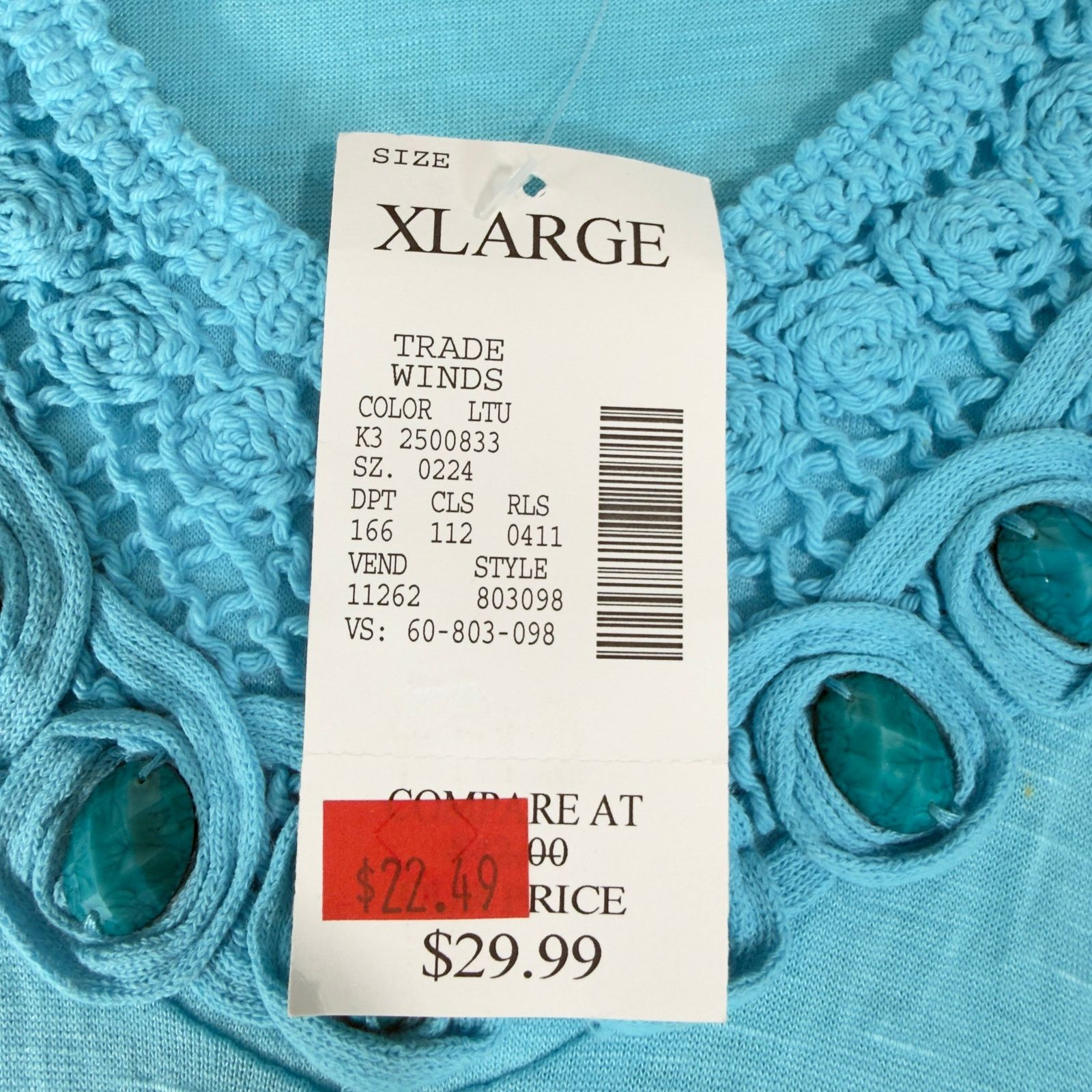 Other Fashion Bug Scoop Neck Top Woman's XL Crocheted Jeweled Neck Size XL / US 12-14 / IT 48-50 - 3 Thumbnail