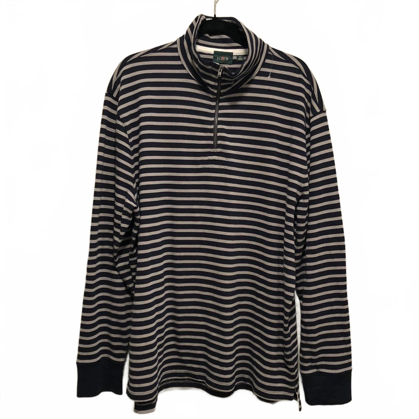 J.Crew J.Crew Men's XL Striped Quarter-Zip Navy Blue Gray Cotton Size US XL / EU 56 / 4 - 1 Thumbnail