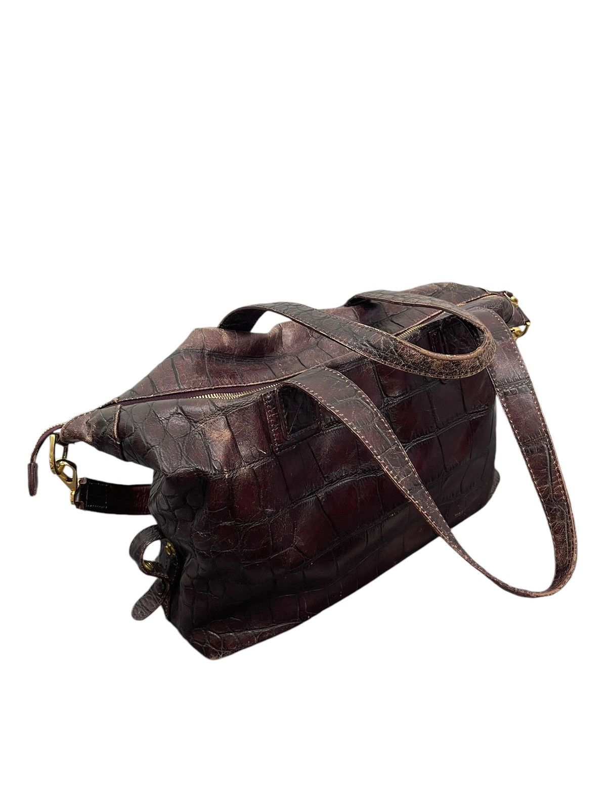 Genuine Leather Crocodile Embossed Patina Leather Jewels Shoulder Bag 1🟩1 Size ONE SIZE - 4 Thumbnail