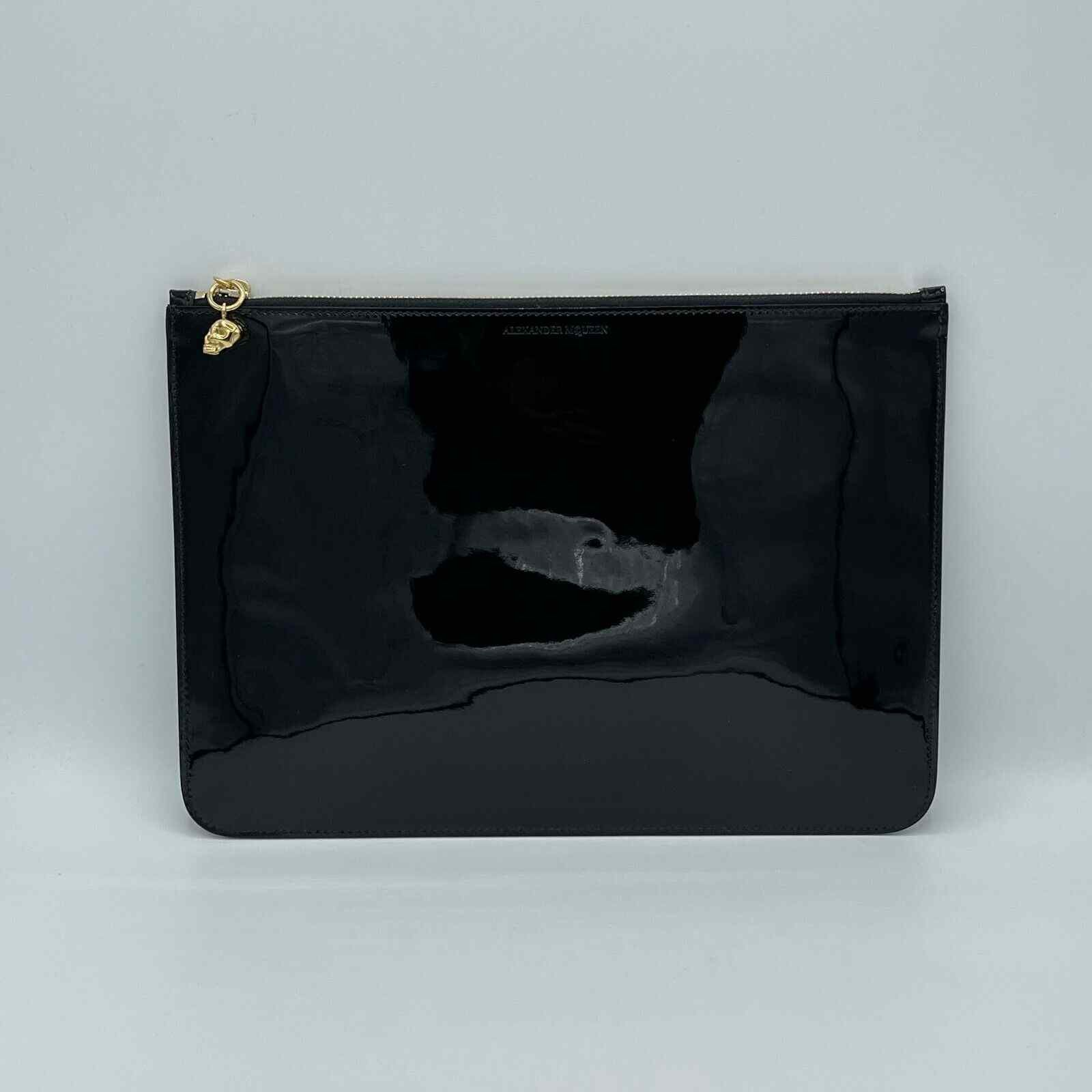 Alexander McQueen Women's Black Patent Leather Skull Charm Large Pouch Size ONE SIZE - 1 Thumbnail