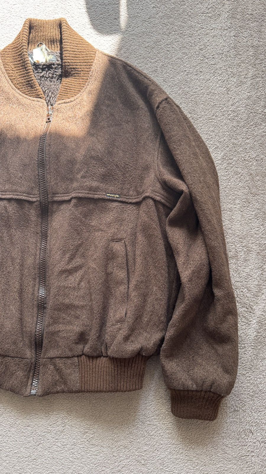 Vintage 90s Wrangler College Faded Wool Flying Brown Bomber Jacket Size US M / EU 48-50 / 2 - 3 Thumbnail