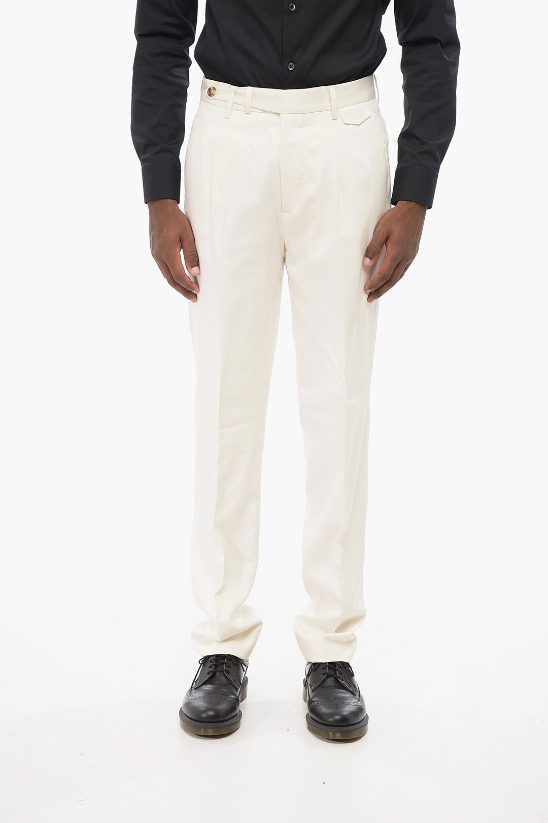 Brunello Cucinelli og1mm0825 Double-pleated Pure Silk Pant in White Size US 28 / EU 44 - 1 Thumbnail