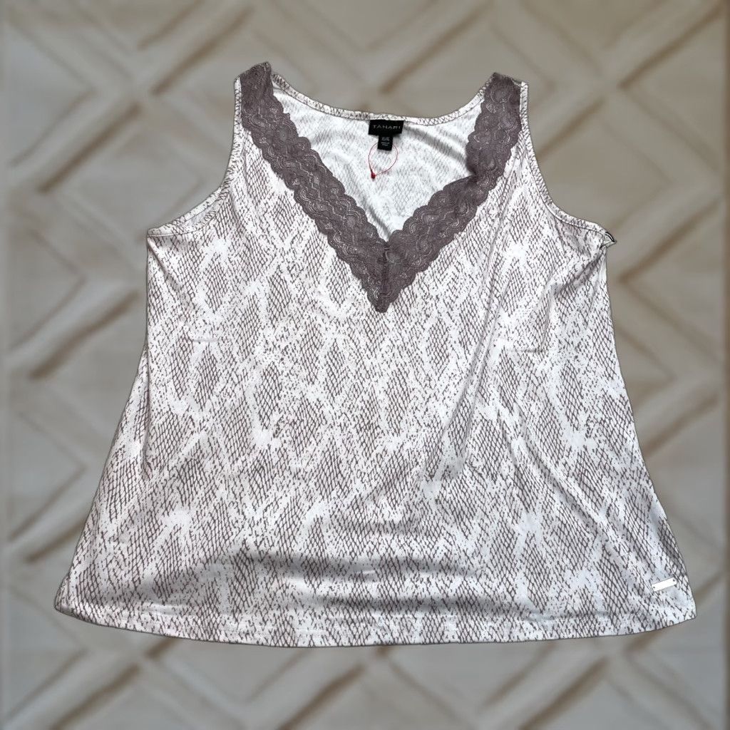 Vintage Tahari Tank Top Womens XL Pink Quartz Lace Lined VNeck Sleeveless New NWT Size XL / US 12-14 / IT 48-50 - 1 Thumbnail