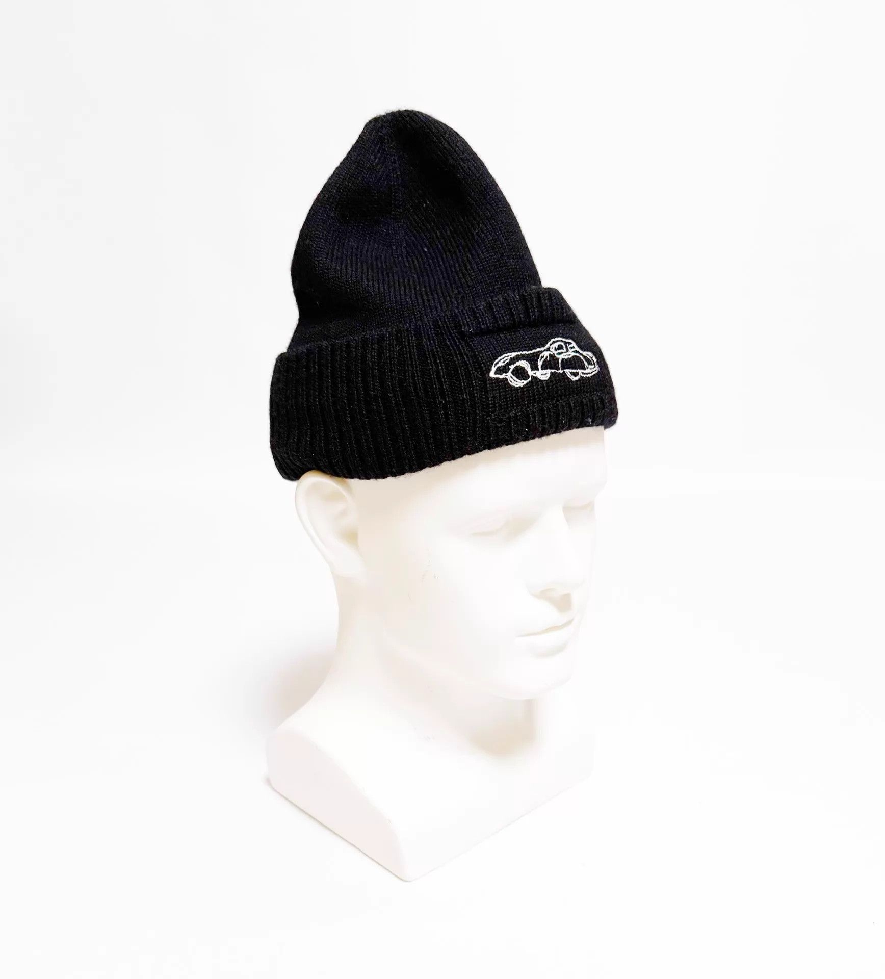 Yohji Yamamoto Yohji Yamamoto PH Wool 100% Black Beanie Car Embroidery Size ONE SIZE - 2 Thumbnail