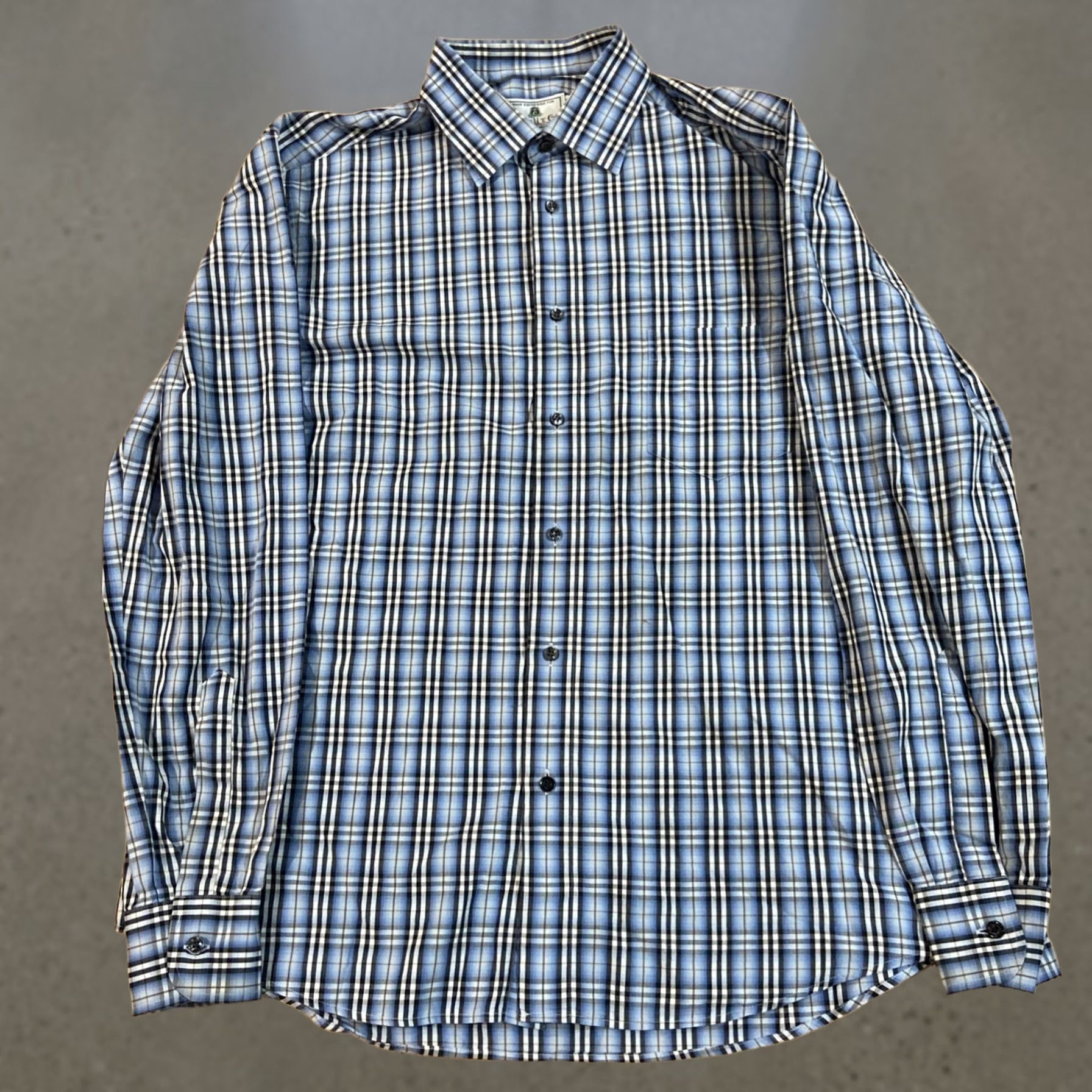 Vintage VINTAGE Carroll & Co. Beverly Hills Dress Shirt Mens Cotton Plaid XL Blue Button-Up Long Sleeve M en Regular Size 46R - 1 Thumbnail