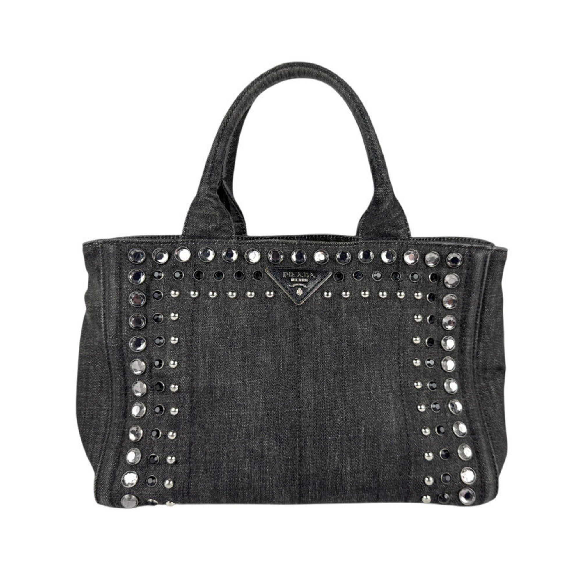 Prada Handbag Shoulder Bag Canapa Denim Black Women's B2439O Z4964