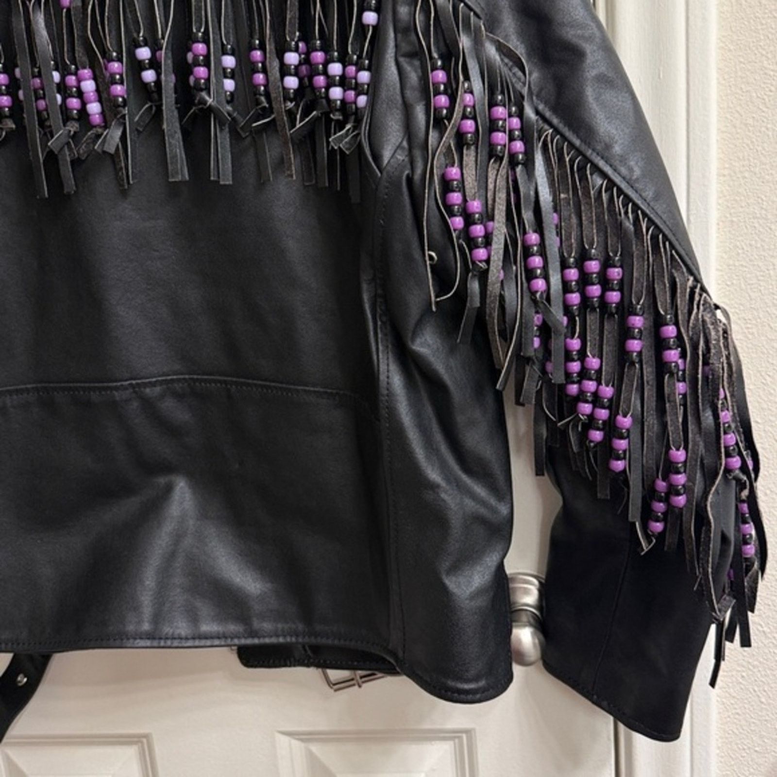 Niki Vintage Niki Black Leather Fringe motorcycle Jacket beaded Size XL / US 12-14 / IT 48-50 - 1 Thumbnail