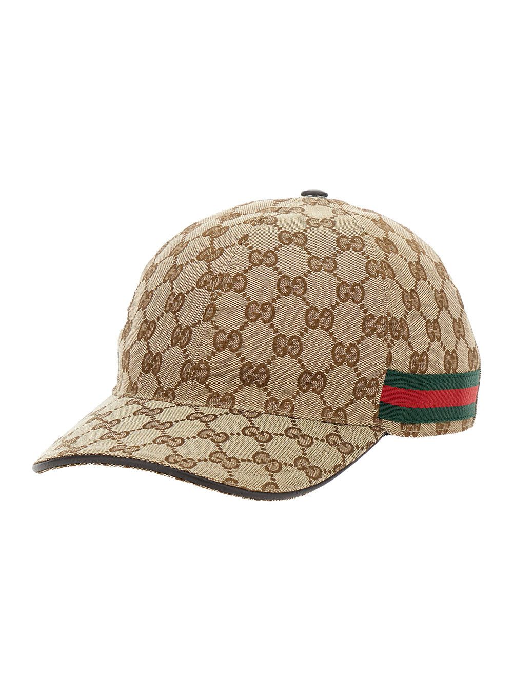 Beige Baseball Cap with Web Detail on the Side in GG Canvas Man