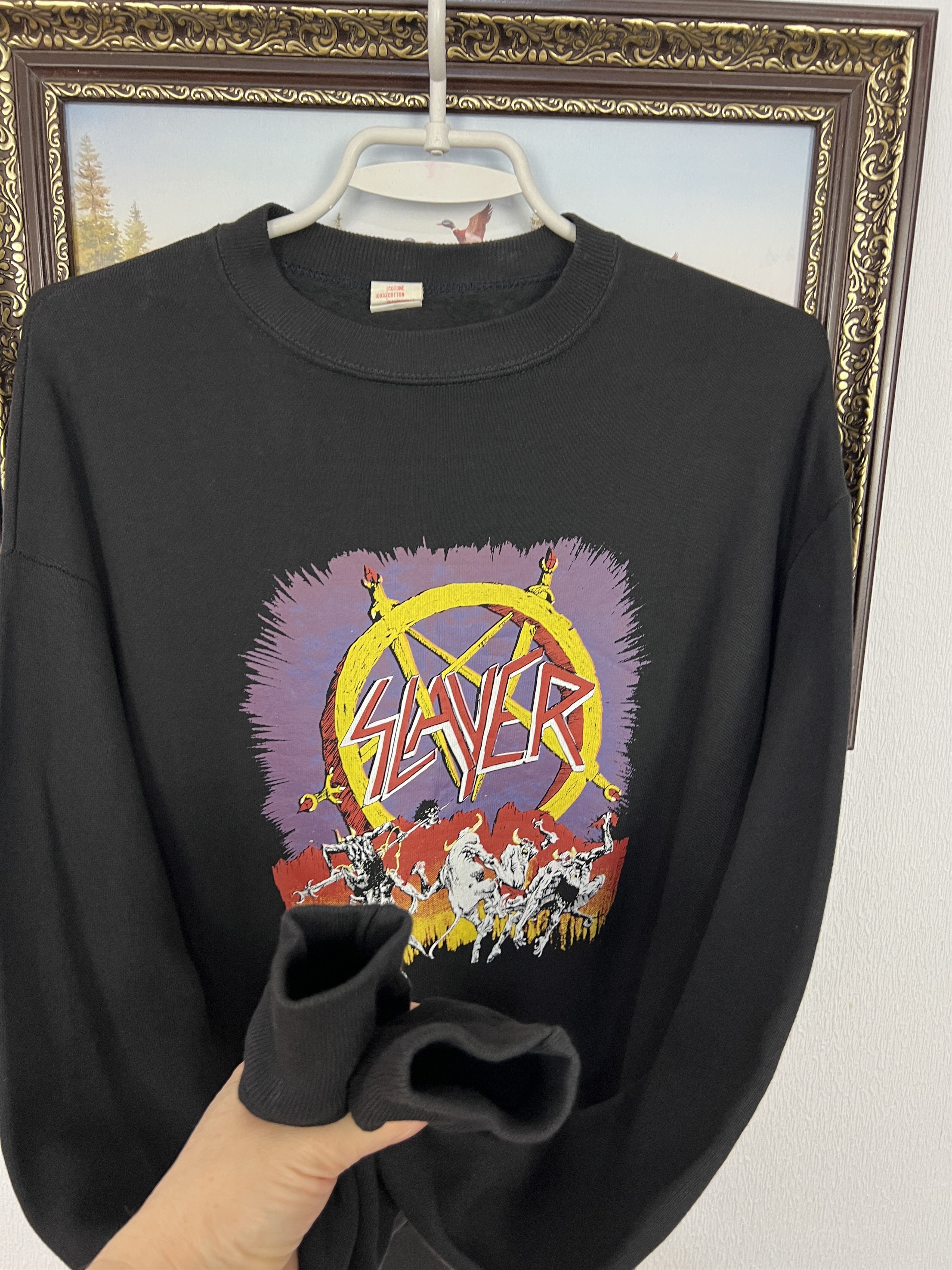Vintage Slayer Over Print Band Black Sweatshirt Rare Big Logo Hype Size US XS / EU 42 / 0 - 5 Thumbnail