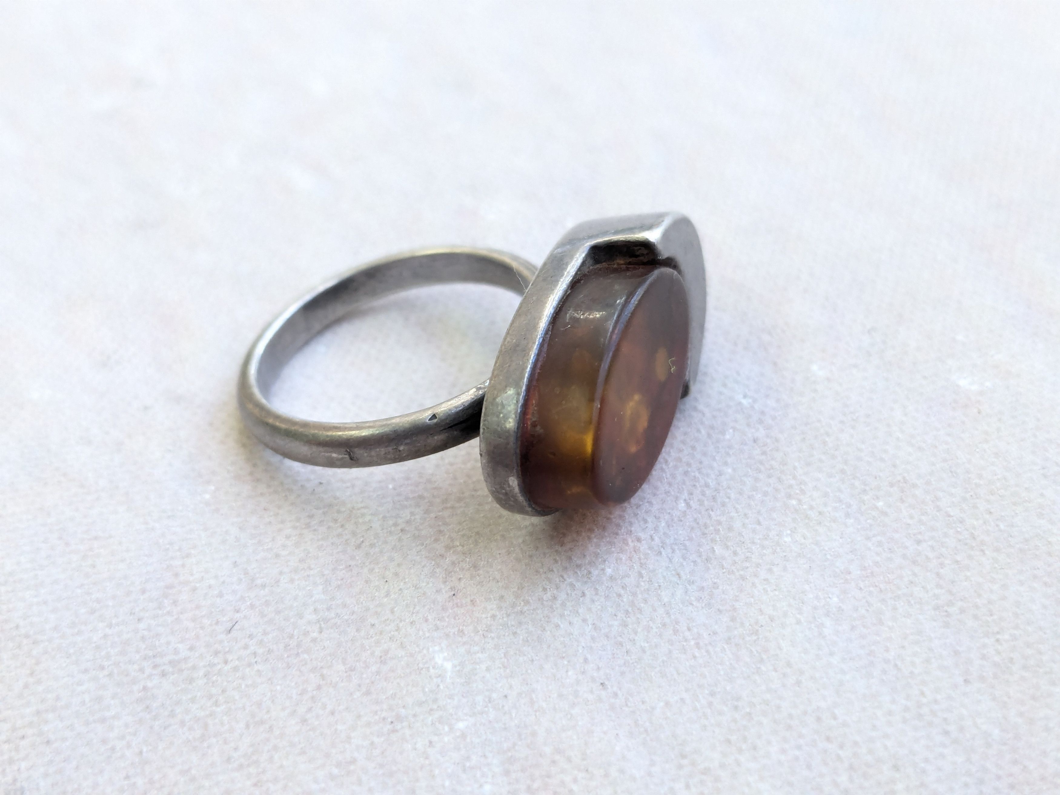 Jewelry × Vintage Vintage Sterling Silver Ring Orange Amber MCM 5.5 Size ONE SIZE - 10 Thumbnail