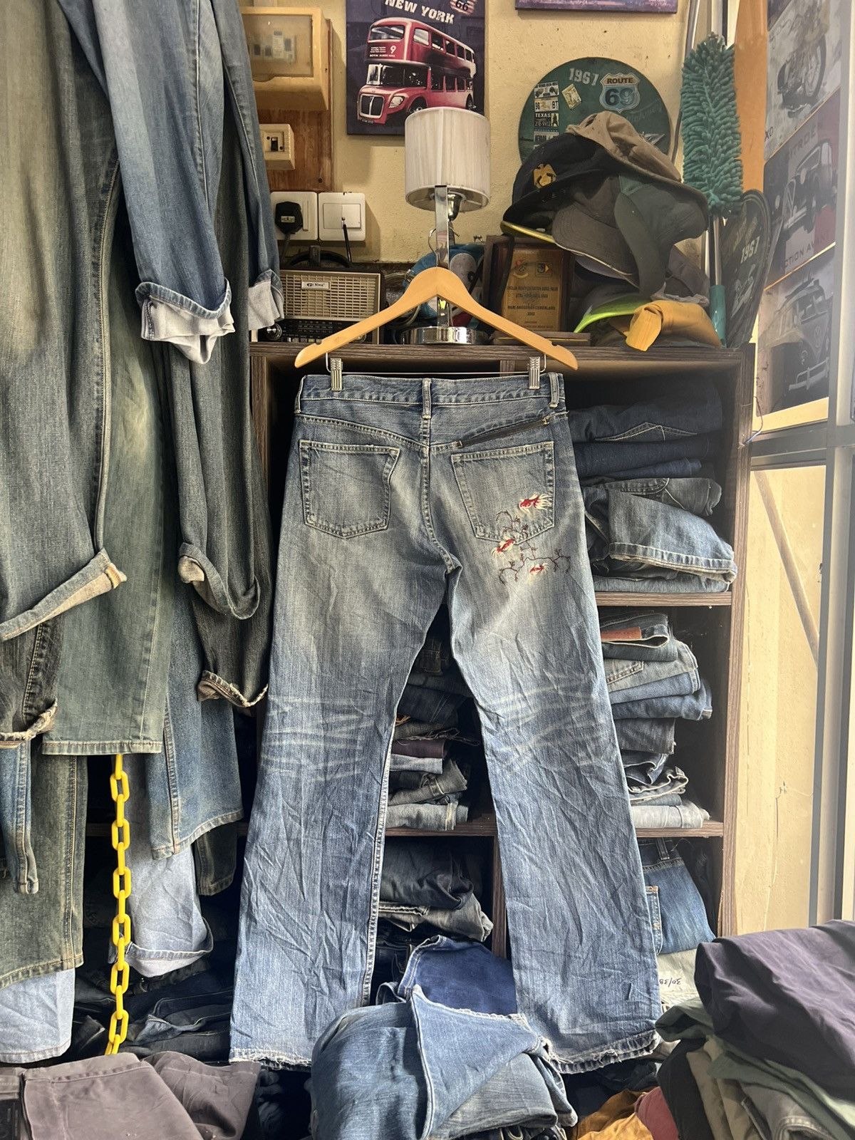 Takeo Kikuchi 🔥Vintage Takeo Kikuchi Embroidery Koi Fish Distressed Denim Size US 33 - 2 Thumbnail