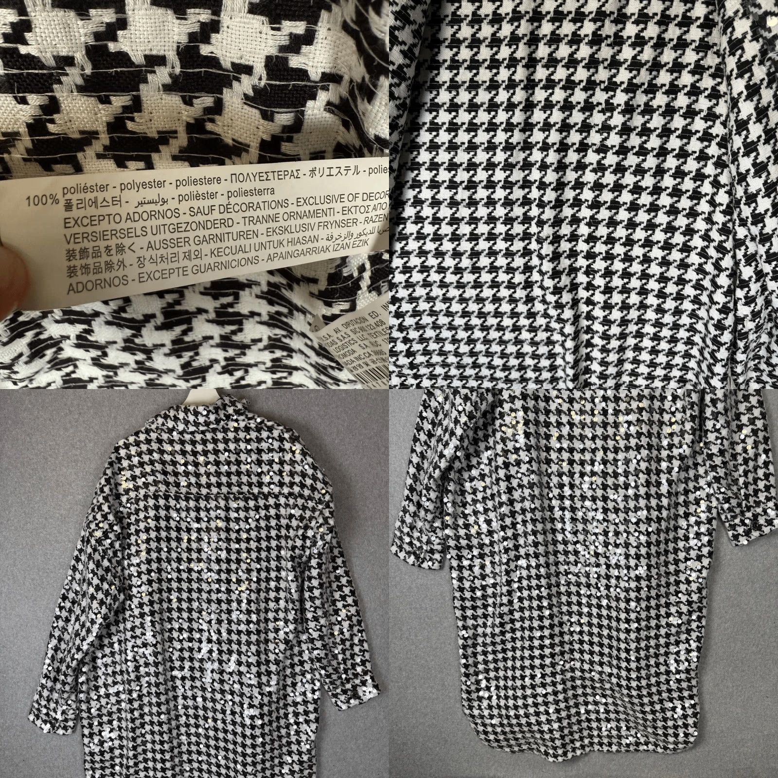 Zara ZARA Overshirt Sequin Limited Edition Black Houndstooth Womens L Large NWT Button-Up Shirt Size L / US 10 / IT 46 - 8 Thumbnail