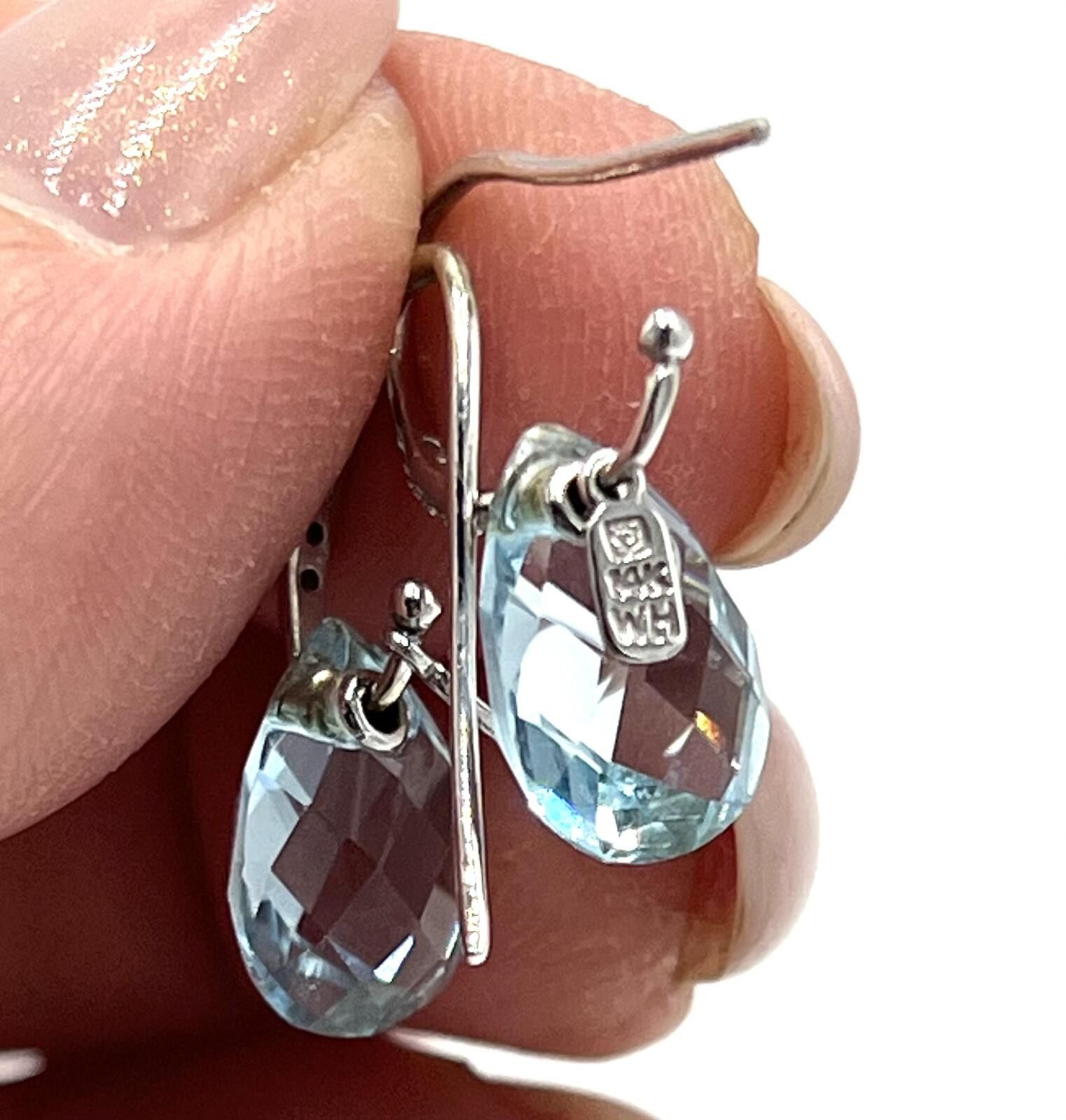 Other 14K White Gold Faceted Topaz Diamond Teardrop Earrings Size ONE SIZE - 3 Thumbnail