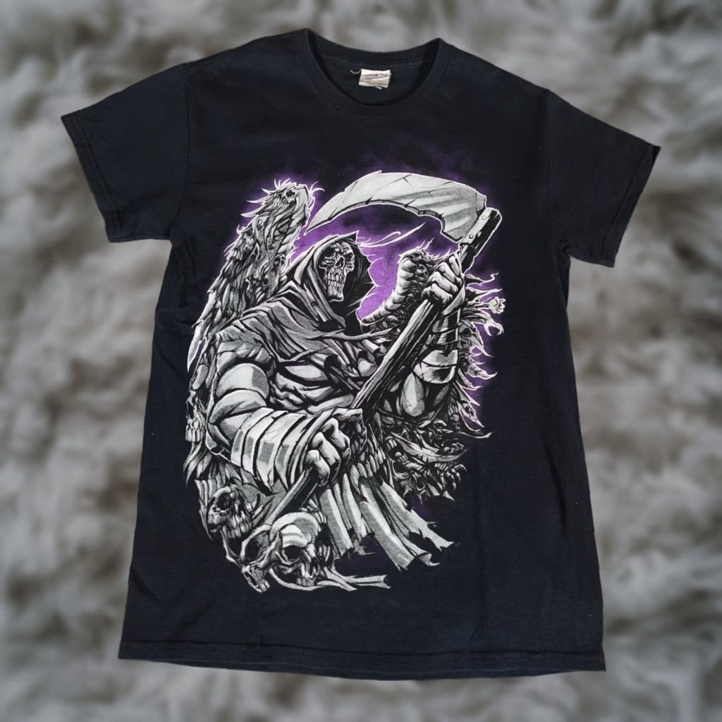 Gildan GILDAN Grim Reaper Wings Graphic T-Shirt Mens S Faded Black Grunge Style Size US S / EU 44-46 / 1 - 1 Thumbnail