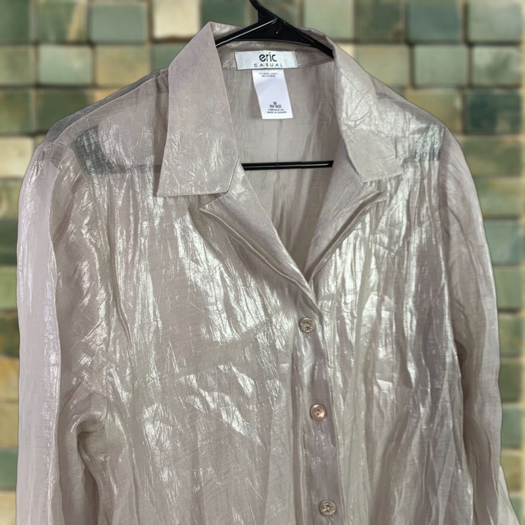 Vintage VINTAGE Eric Casual Shirt Medium Tan 1990s Secretary/Geek Button Down Blouse Ladies Men? Size M / US 6-8 / IT 42-44 - 1 Thumbnail
