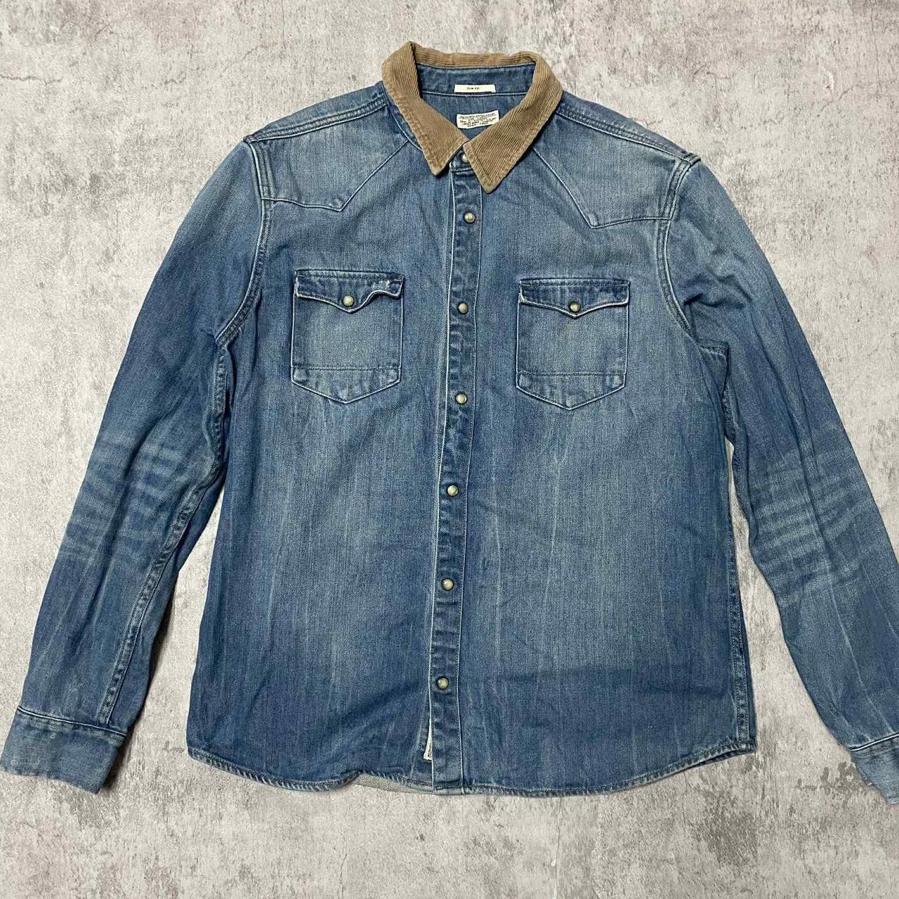 Other Blue denim button-up shirt with tan collar Size US M / EU 48-50 / 2 - 1 Thumbnail