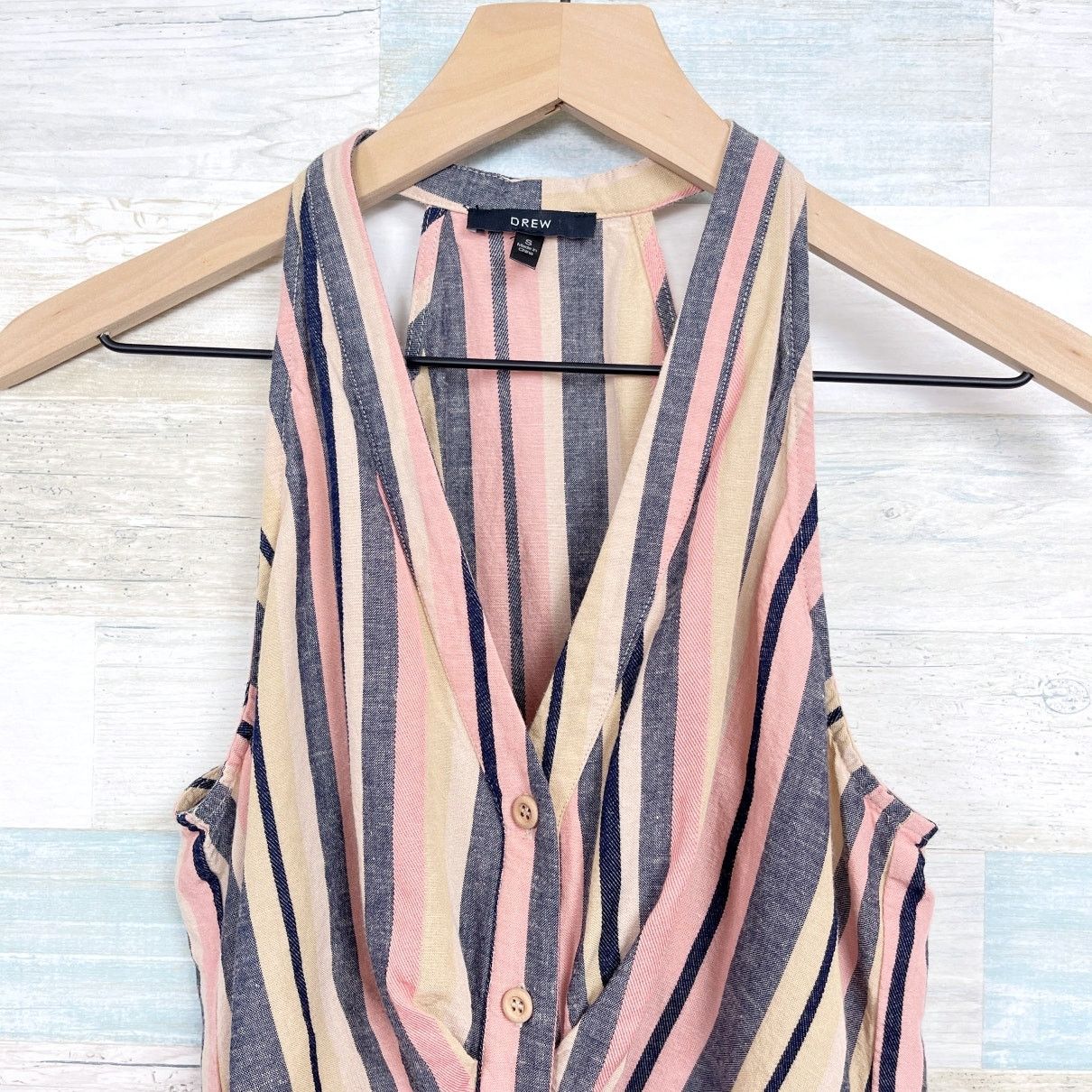 Other DREW Linen Striped Sleeveless Tie Front Top Pink Womens S Size S / US 4 / IT 40 - 2 Thumbnail