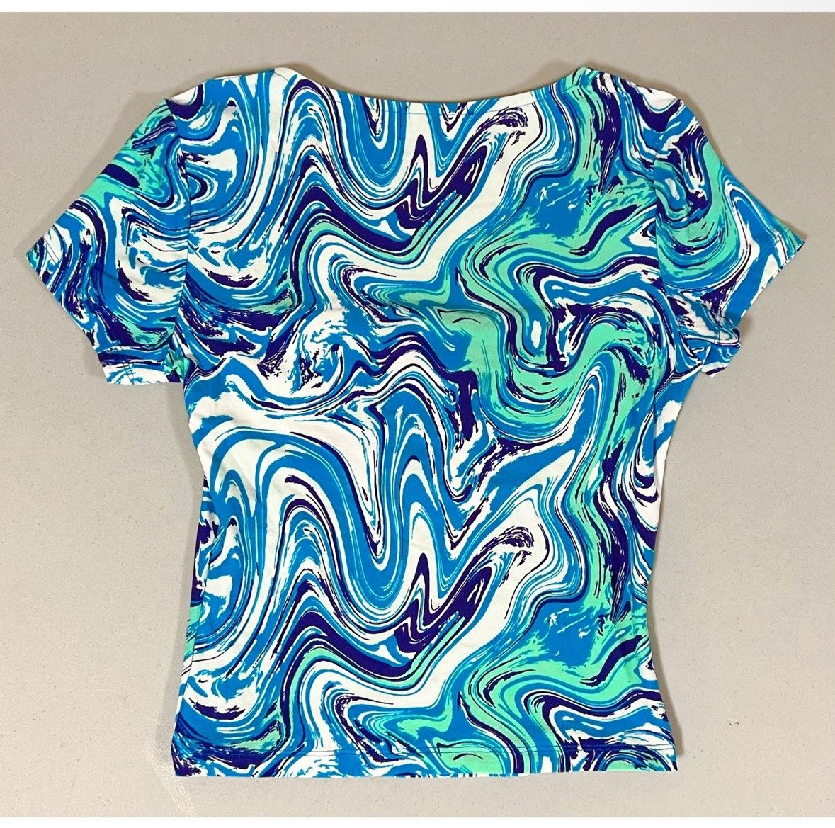 Japanese Brand Blue White Swirl Print Lace-Up Top Shirt Blouse Tee Size S🩵💙 Size S / US 4 / IT 40 - 4 Thumbnail