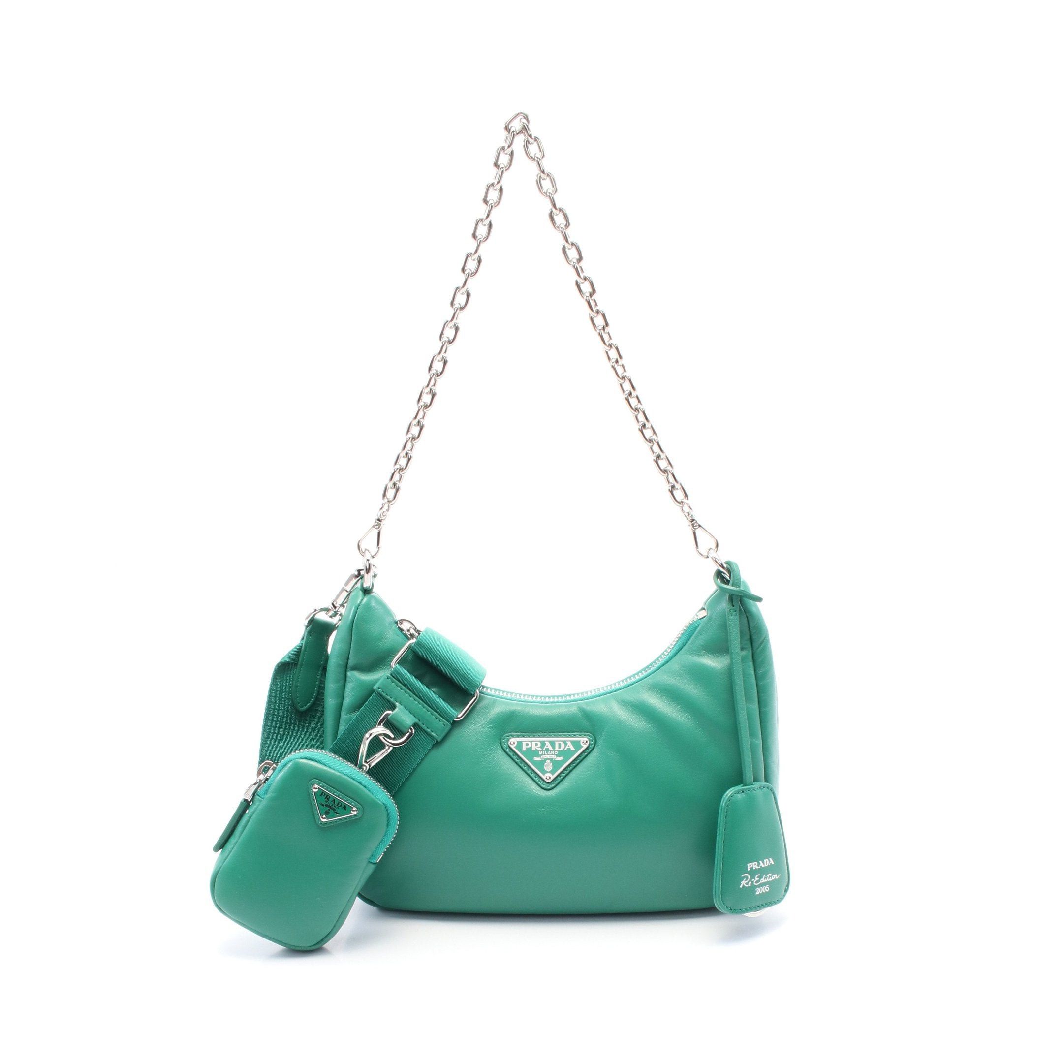 Prada Prada Re-Edition 2006 Embroidery Drill Riamo Fi Chain Shoulder Bag Leather Green Size ONE SIZE - 1 Thumbnail