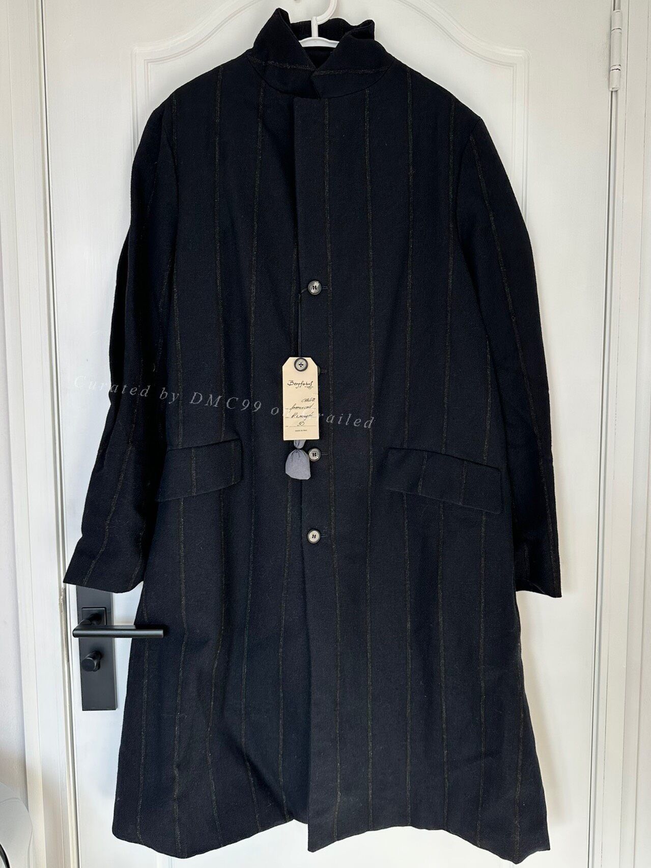 BERGFABEL Wool Coat Vertical Stripes Stand Collar