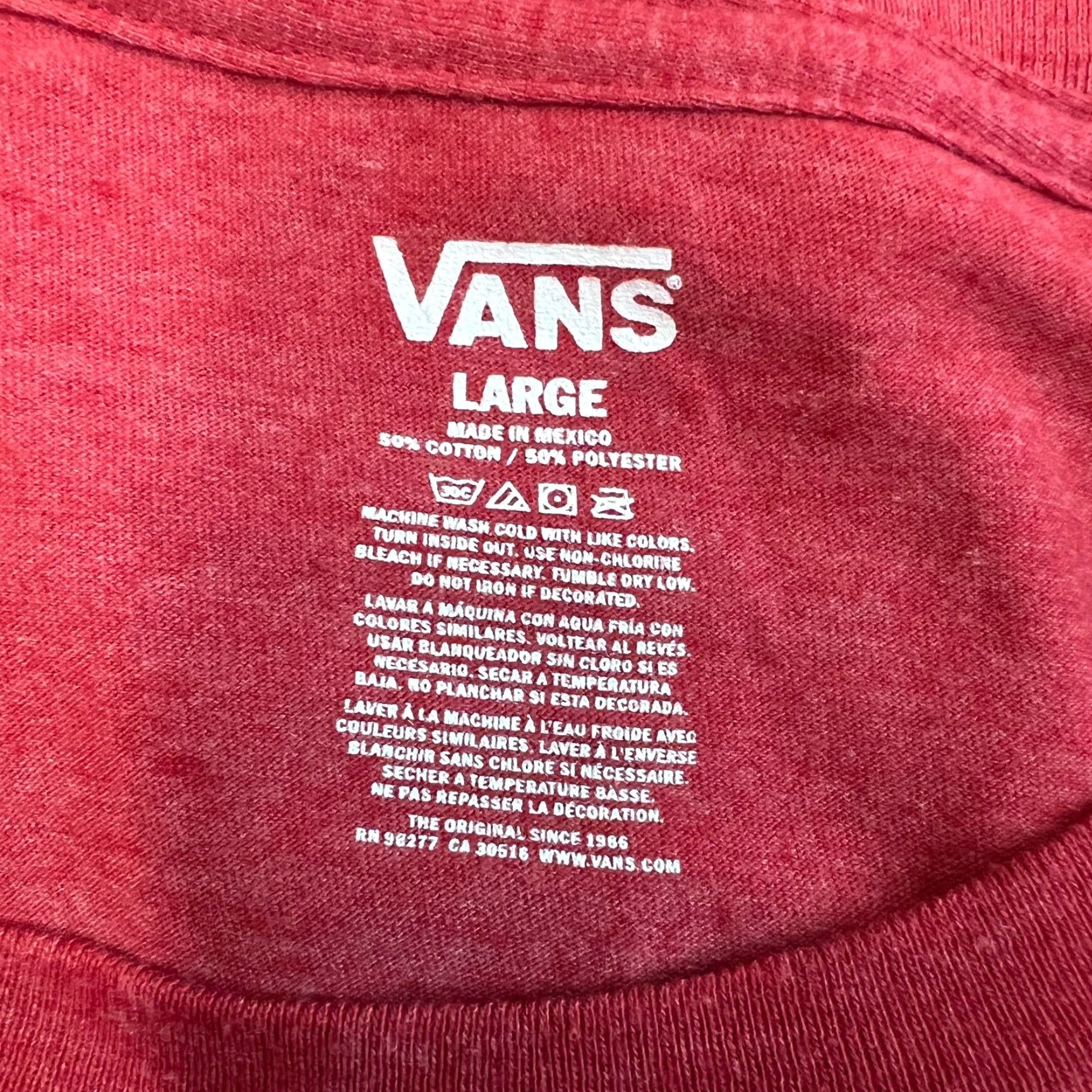 Vans Vans Mens Crew Neck Short Sleeves Pullover Red T Shirt Size L Size US L / EU 52-54 / 3 - 4 Thumbnail