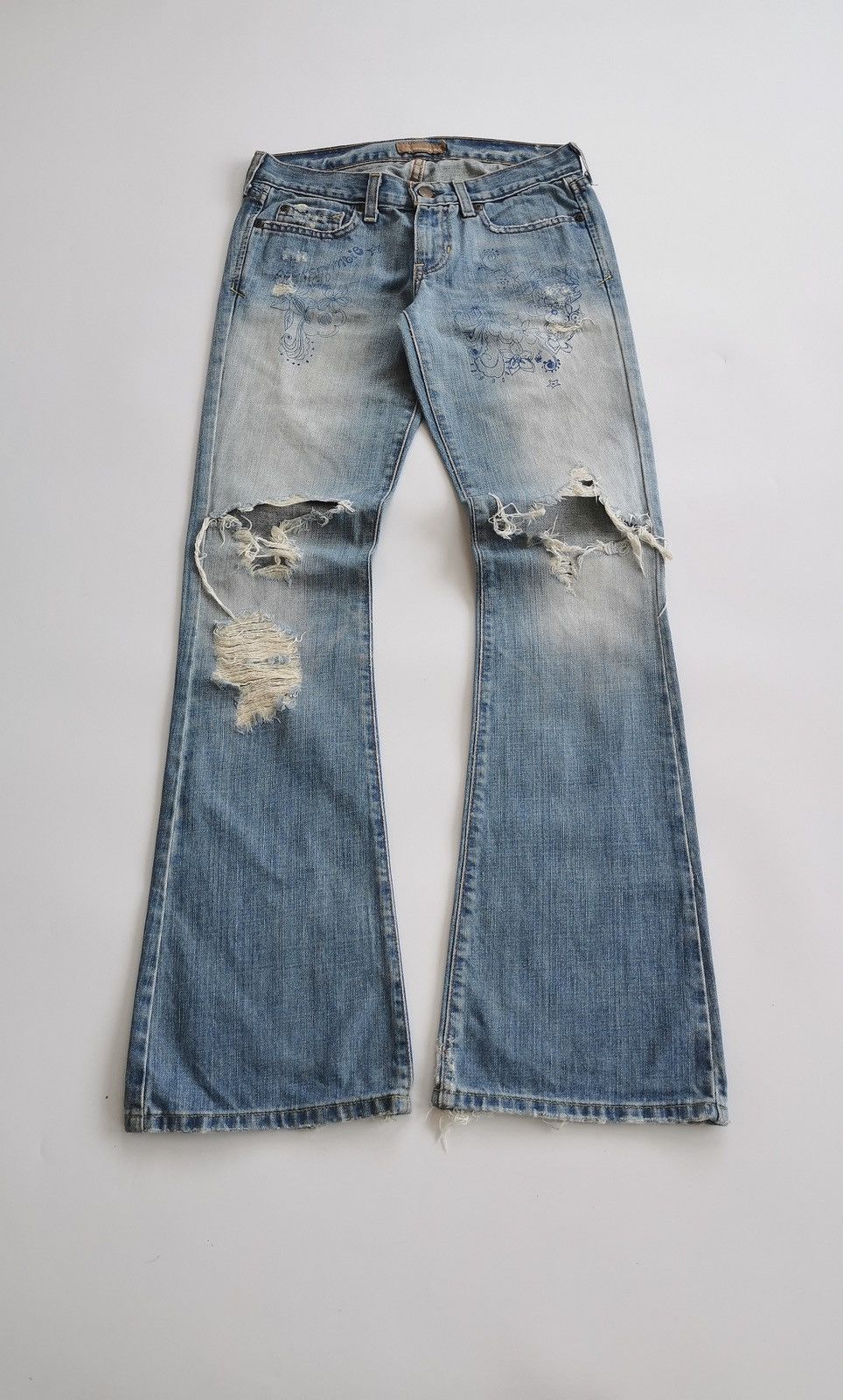 Vintage Vintage Bootcut Abercrombie Flowers Print Distressed Jeans Size 28" / US 6 / IT 42 - 1 Thumbnail